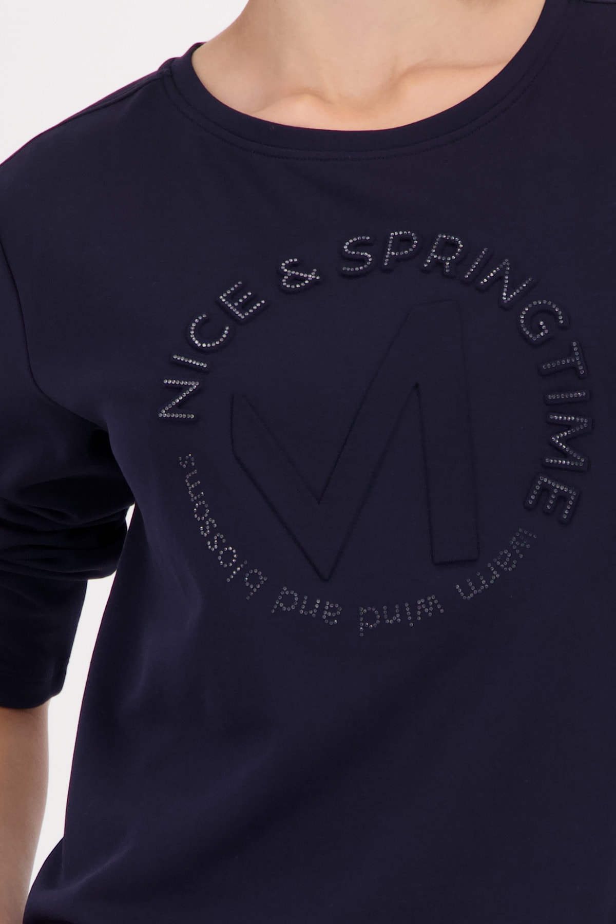 Monari Sweatshirt , Rundhalsausschnitt, Prägedruck mit Strasssteinen, Regular Fit
