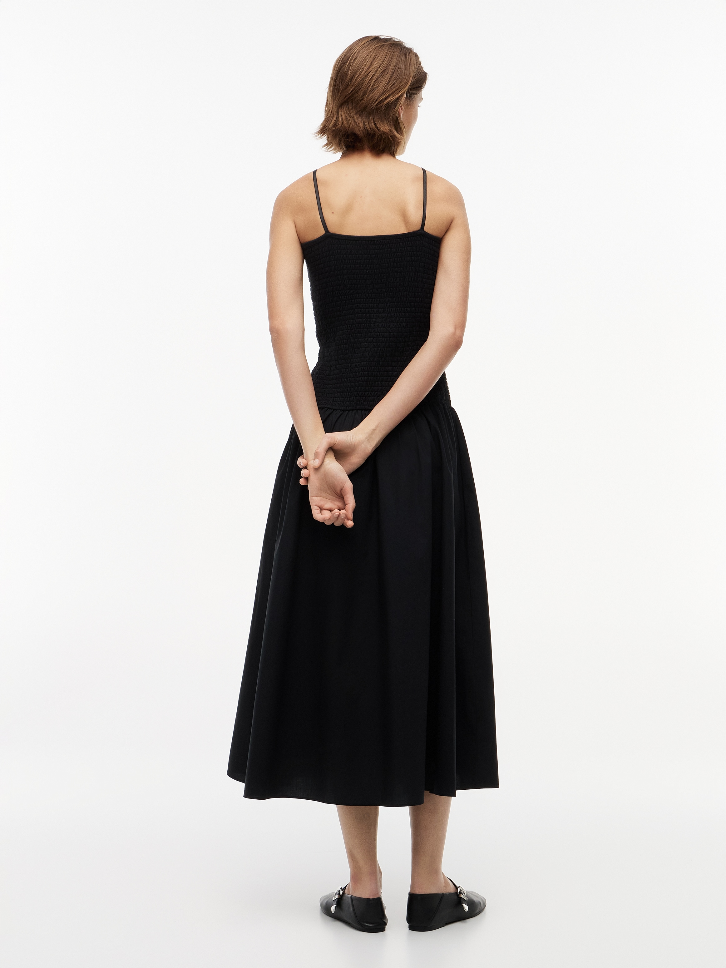 Tommy Jeans Robe à bretelles »TJW SMOCK FABRIC MIX MAXI DRESS« Baumwolle, gesmoktes Oberteil, schmale Träger