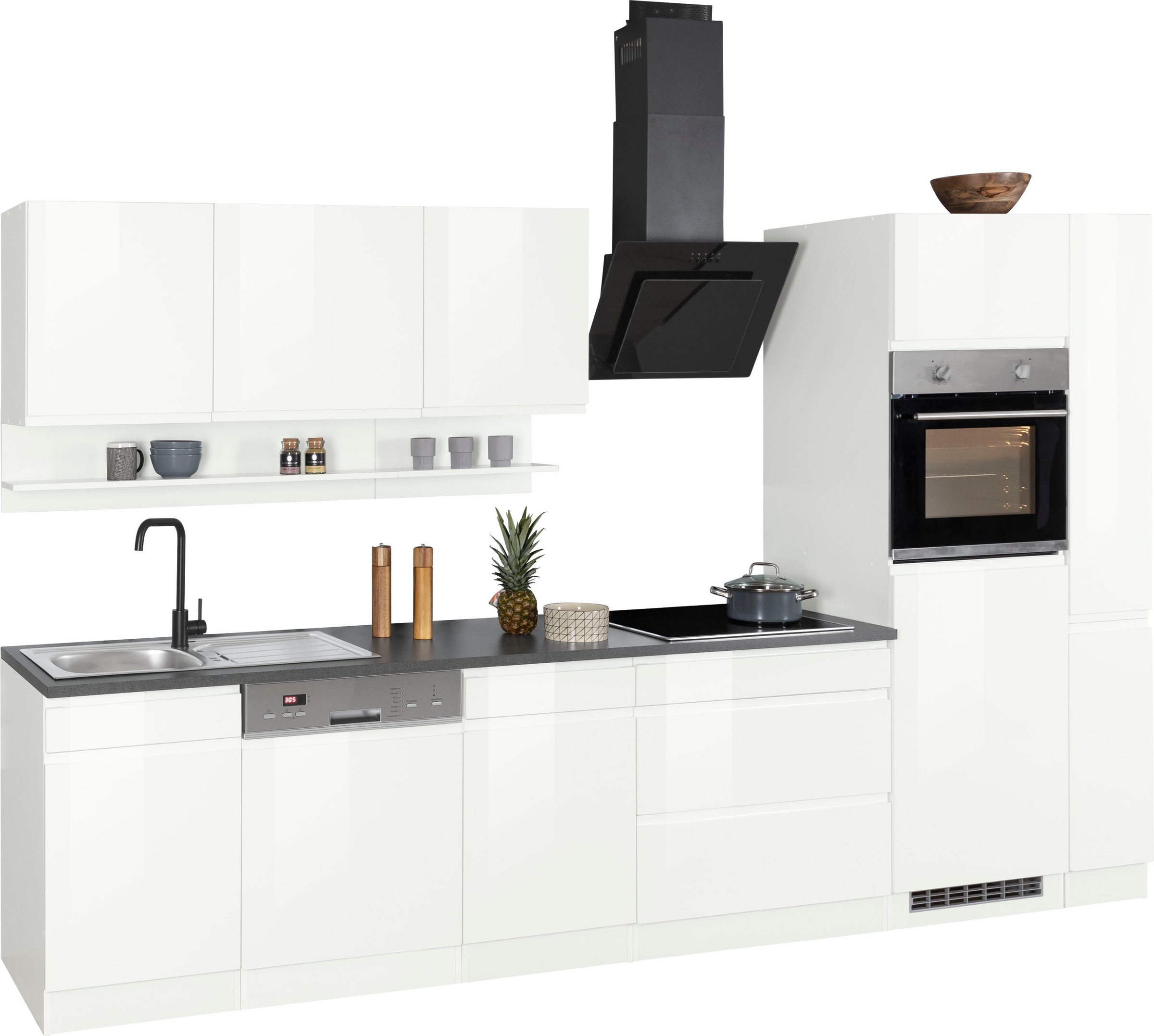 KOCHSTATION Kitchenette »KS-Virginia,neu in verbesserter Ausführung« plan de travail épaisseur 38 mm, rangement, fermeture douce,  largeur 330 cm, soft-close, sans appareils électriques
