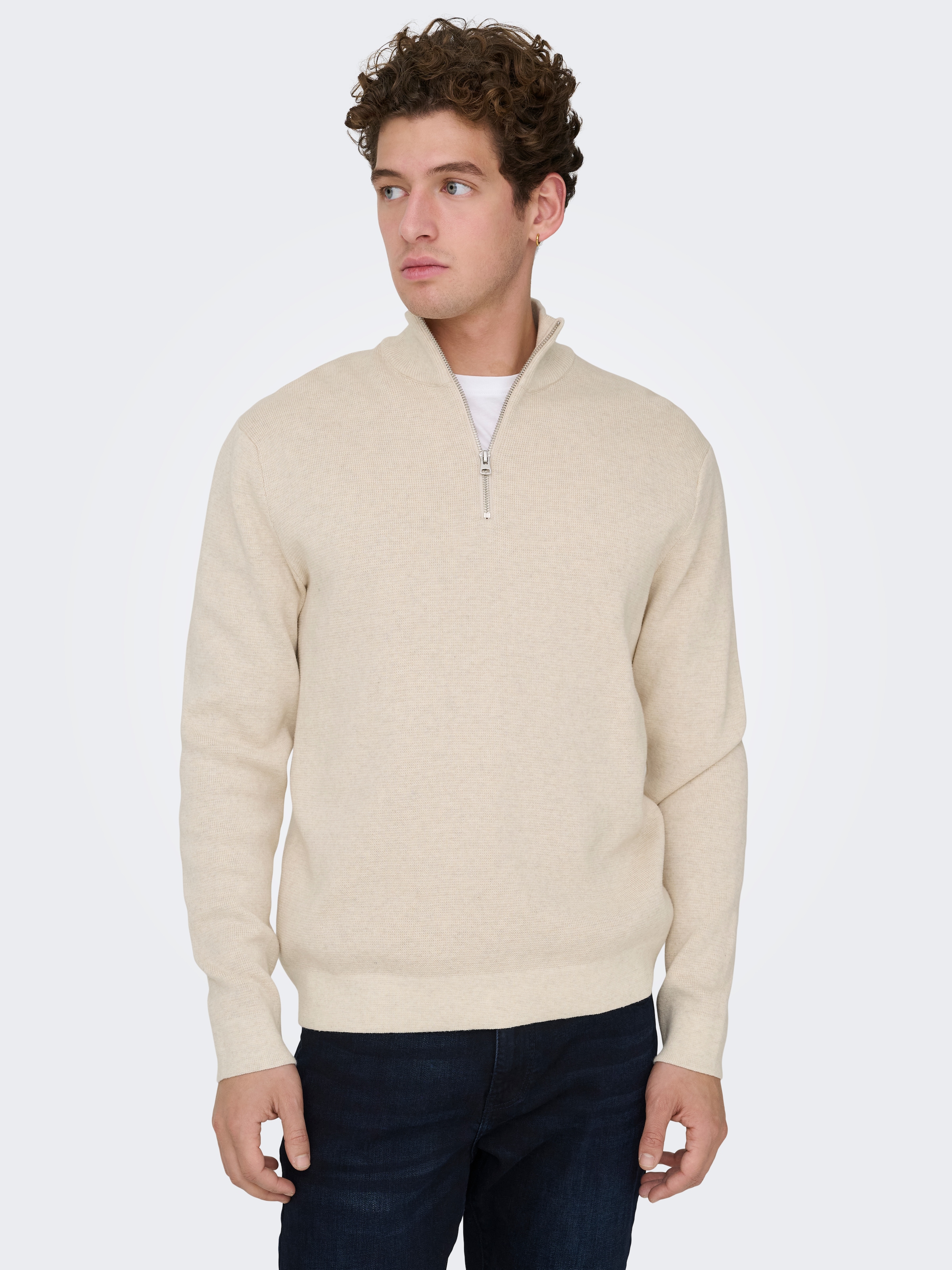 ONLY & SONS Troyer »ONSTING LIFE REG HALF ZIP KNIT NOOS« coton, coupe régulière