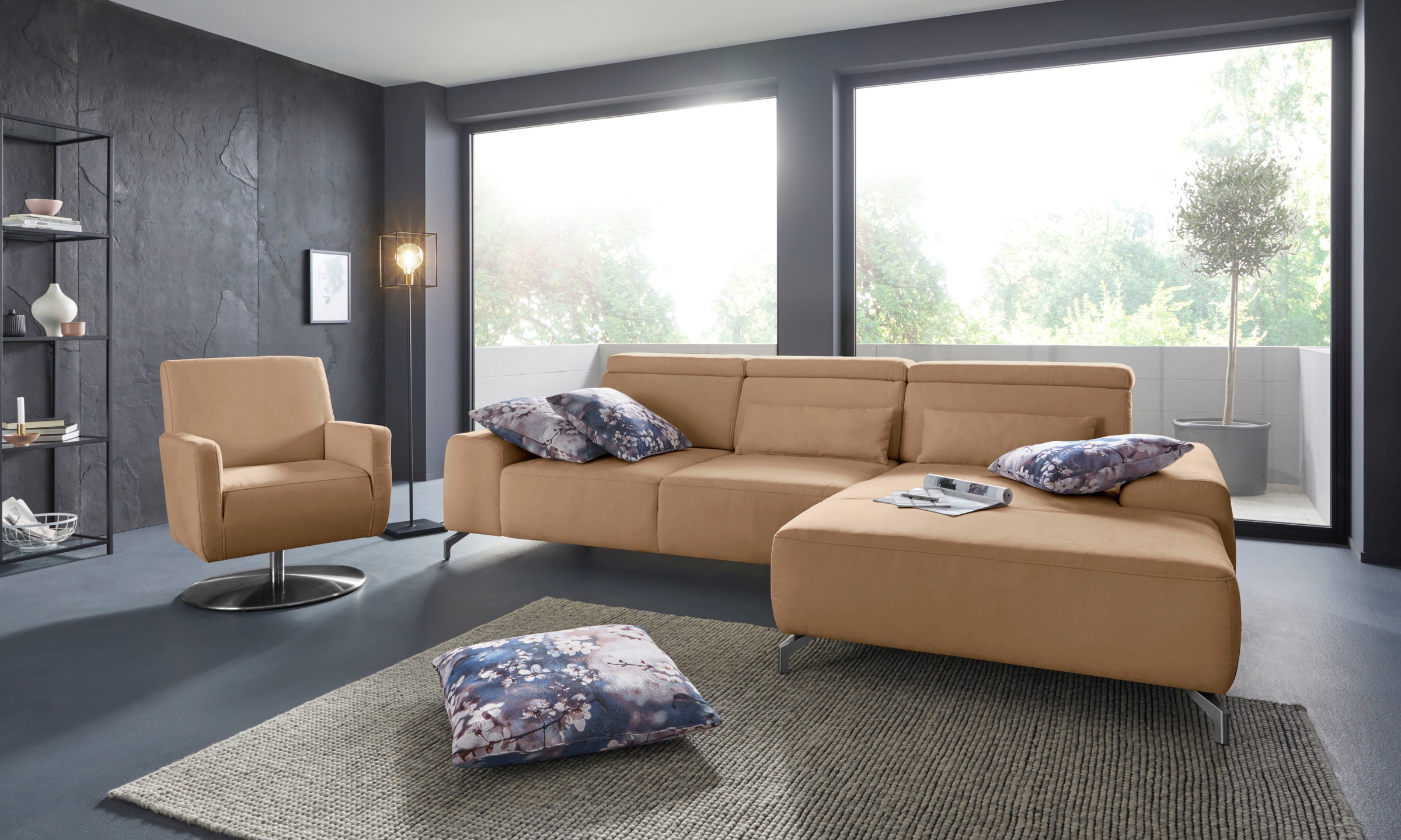 sit&more Ecksofa »Gizeh L-Form« Fusshöhe 12 cm, inklusive Sitztiefenverstellung und Kopfteilverstellung