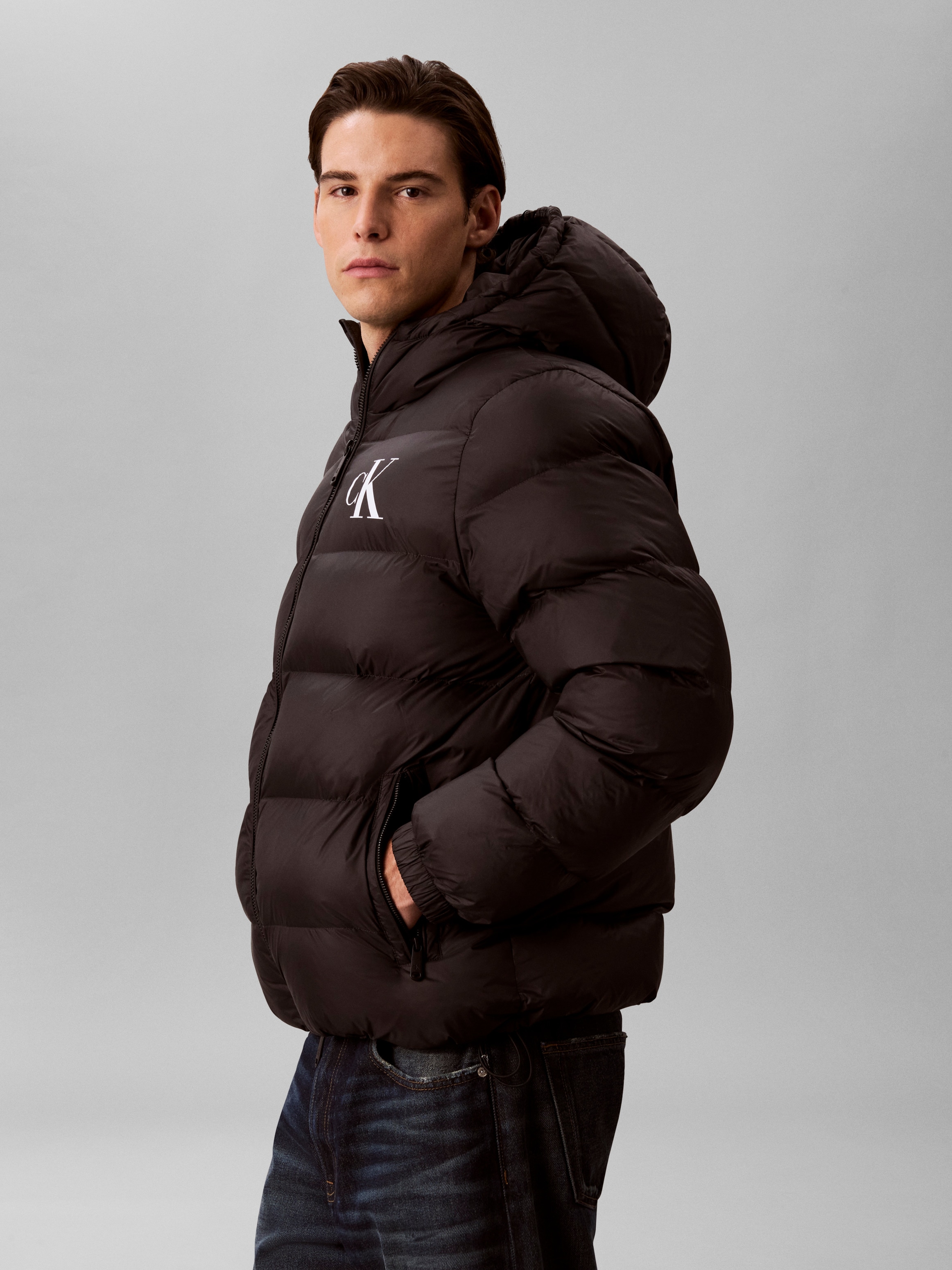 Calvin Klein Jeans Veste matelassée avec capuche Fermeture éclair 2 directions, coupe régulière, impression logo