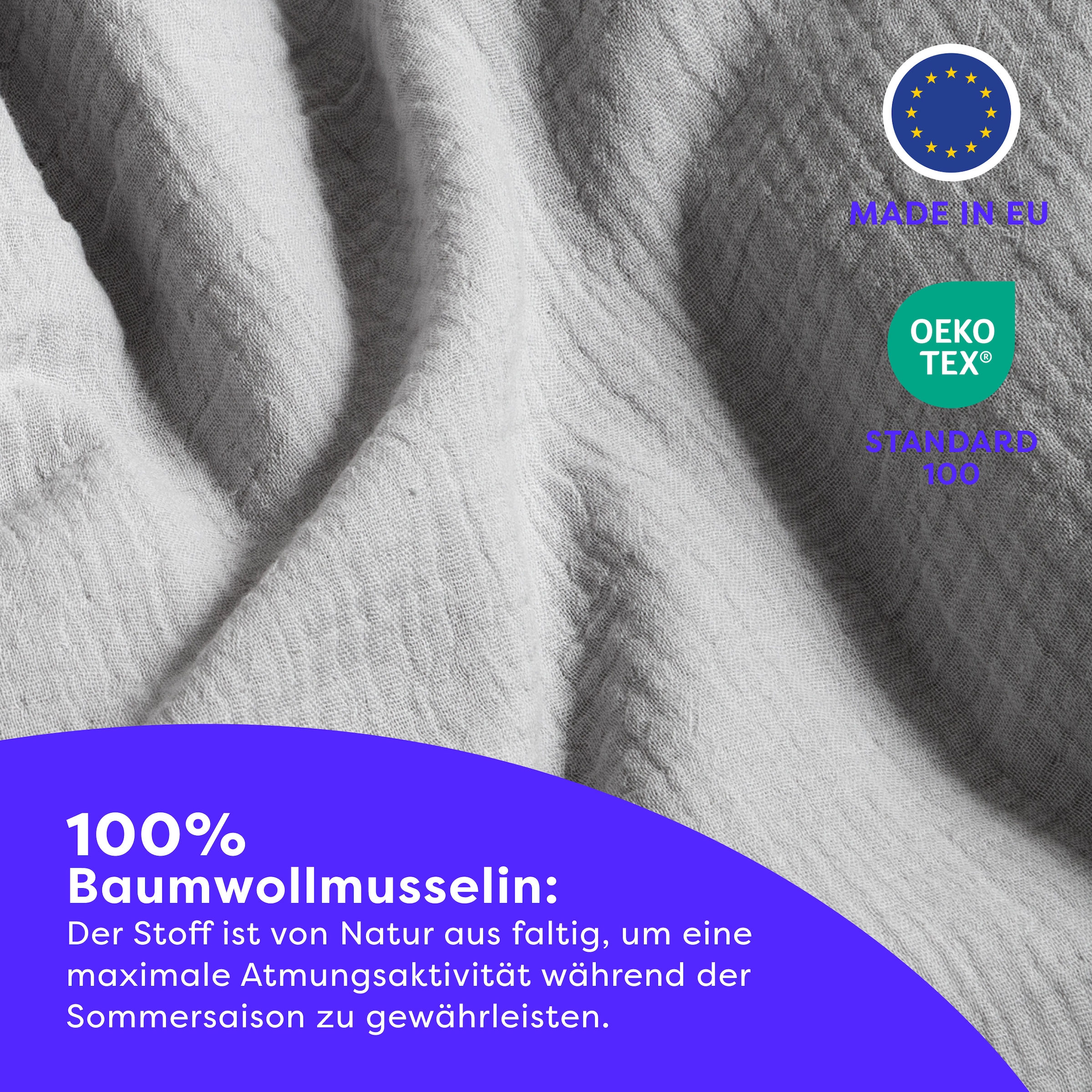 Wolkenfeld Linge de lit »Wolkenfeld Premium Musselin mit Reissverschluss« 2 pièces aus 100% Baumwolle – Atmungsaktiv & Weich – inkl. Kissenbezug 80x80