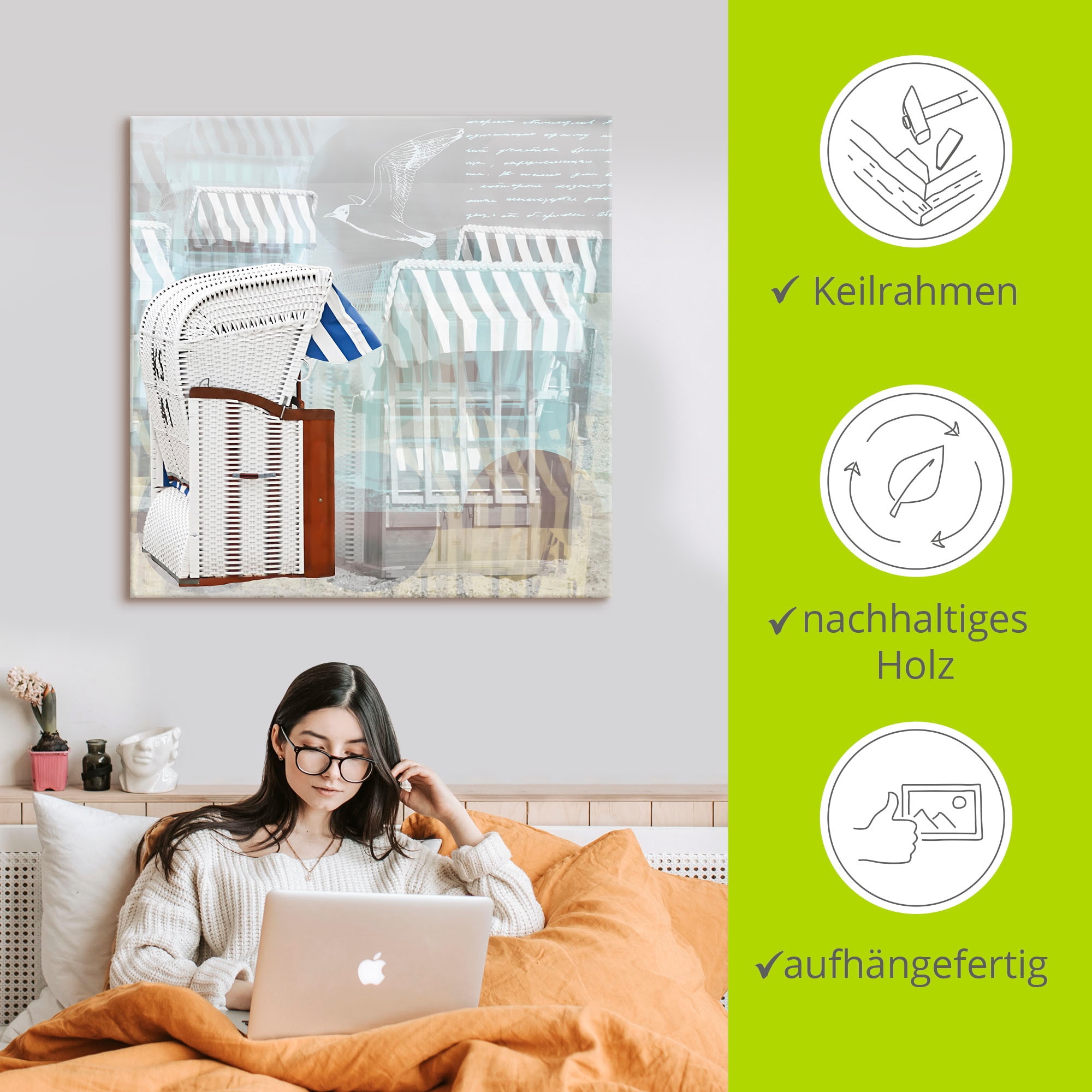 Artland Wandbild »Strandkorb Hintergrund Effekt« Strandbilder 1 Stk. tlg. als Leinwandbild, Wandaufkleber in verschied. Grössen