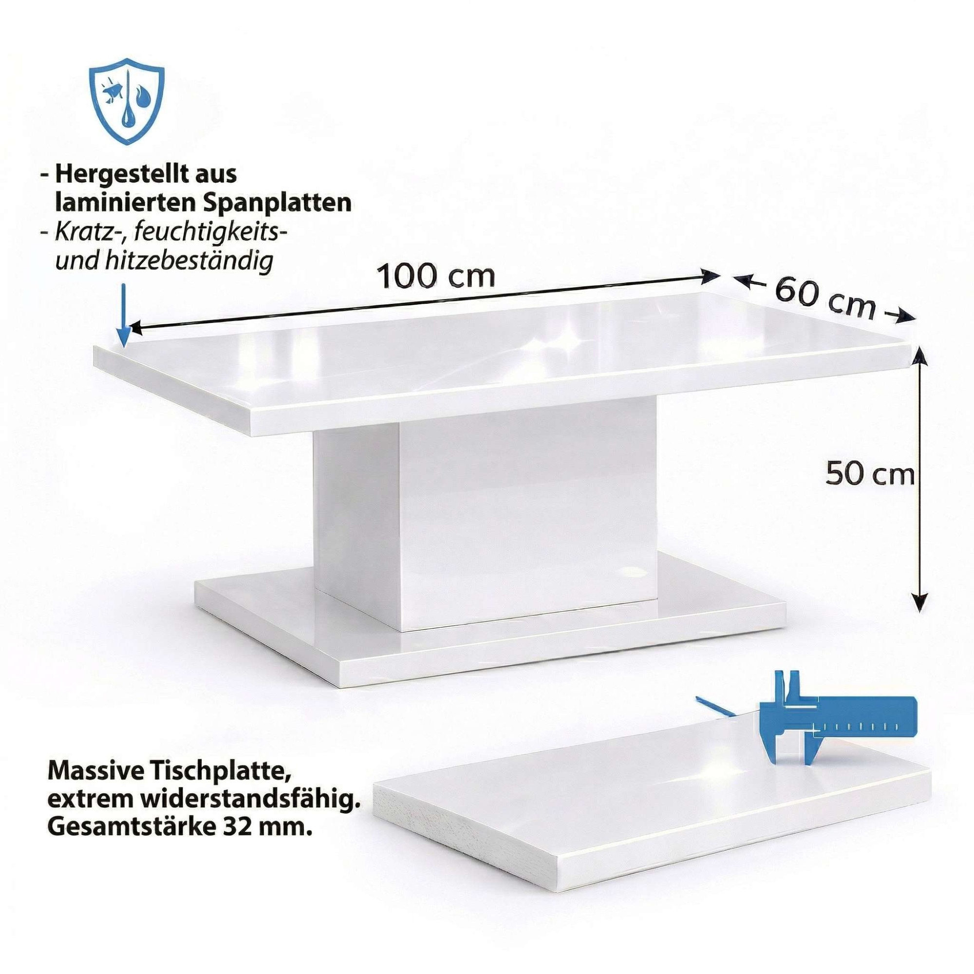 GOODproduct Table basse »Atina Wohnzimmertisch, Sofatisch, Beistelltisch, Kaffeetisch« Table basse rectangulaire, 100x60 cm, en matériau bois de haute qualité