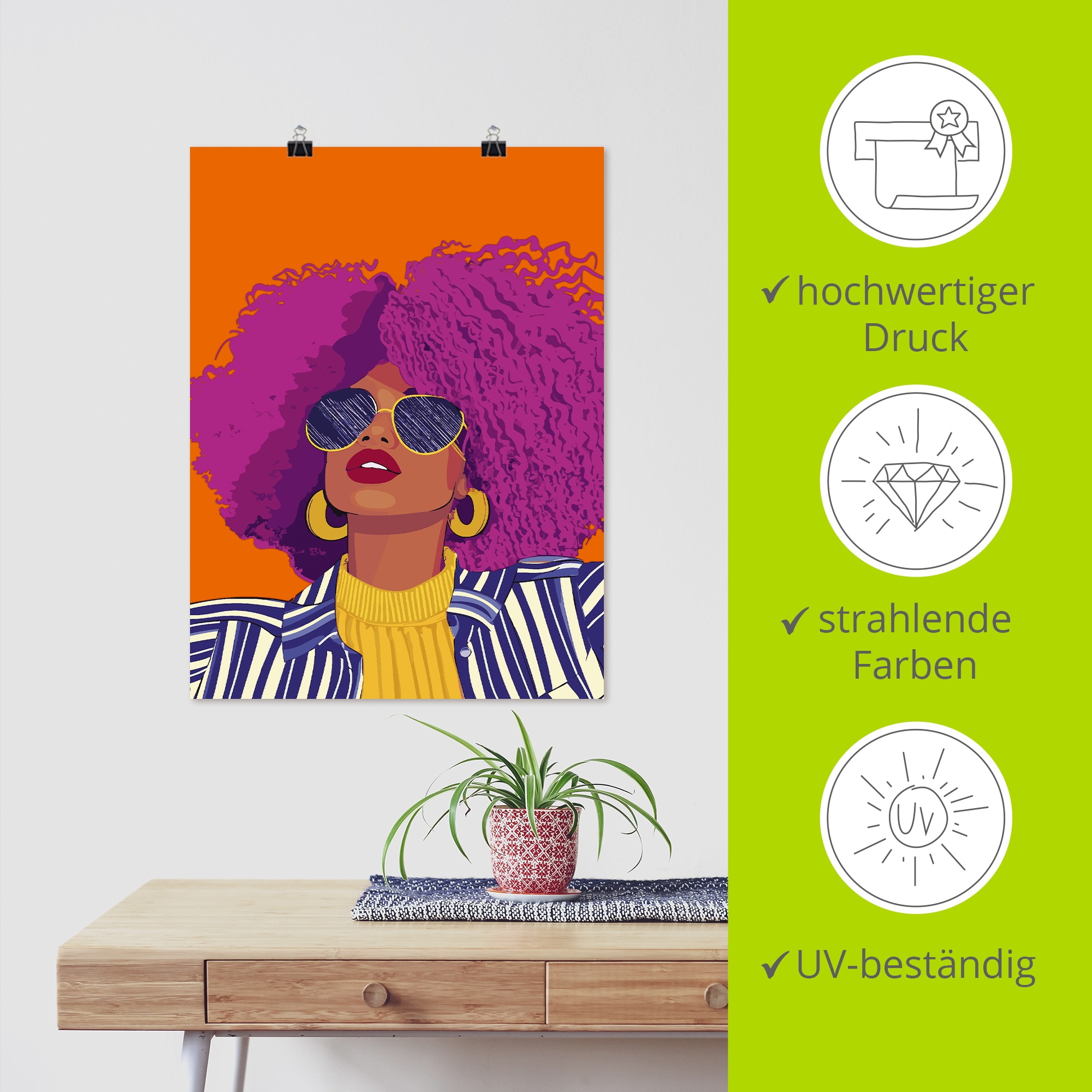Artland Fresque murale »Woman with sunglasses« 1 cuis tlg. als Alubild, Leinwandbild, Poster, Wandaufkleber in verschied. Grössen