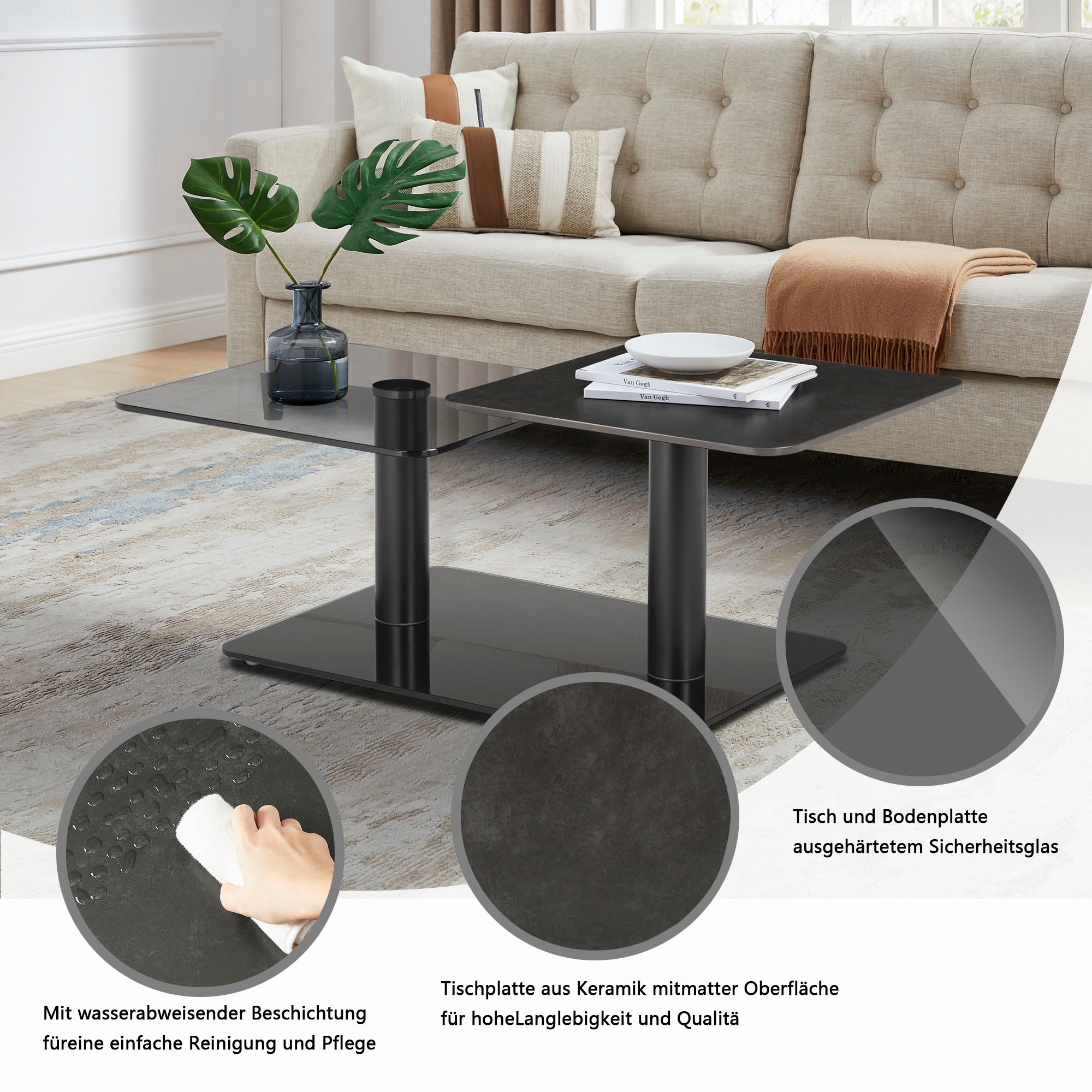 GOODproduct Table basse »Craco« mit verschiebbarer Ablagefläche im puristischen Design