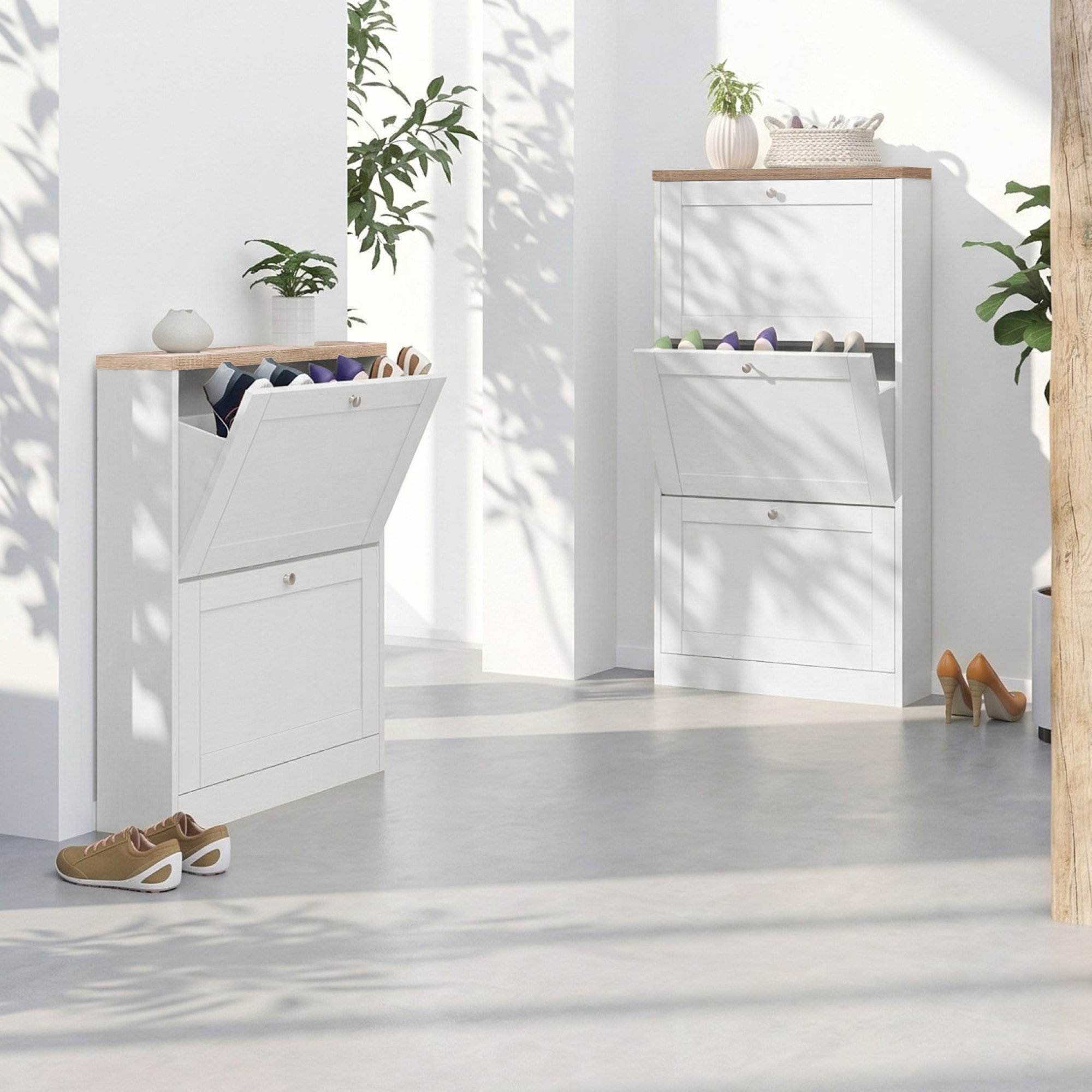 GOODproduct Armoire à chaussures »Heide« Largeur 70 cm, avec 3 volets et façade facettée, hauteur env. 130 cm