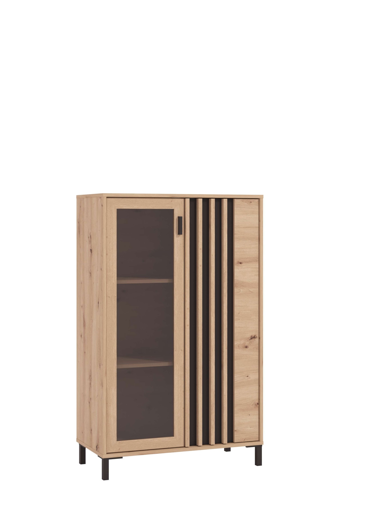Home affaire Buffet haut »LAVAL, Hochkommode, Vitrine, Glasvitrine, Kombi-Highboard« Highboard moderne en décor Artisan avec façade en verre & effet lamelles