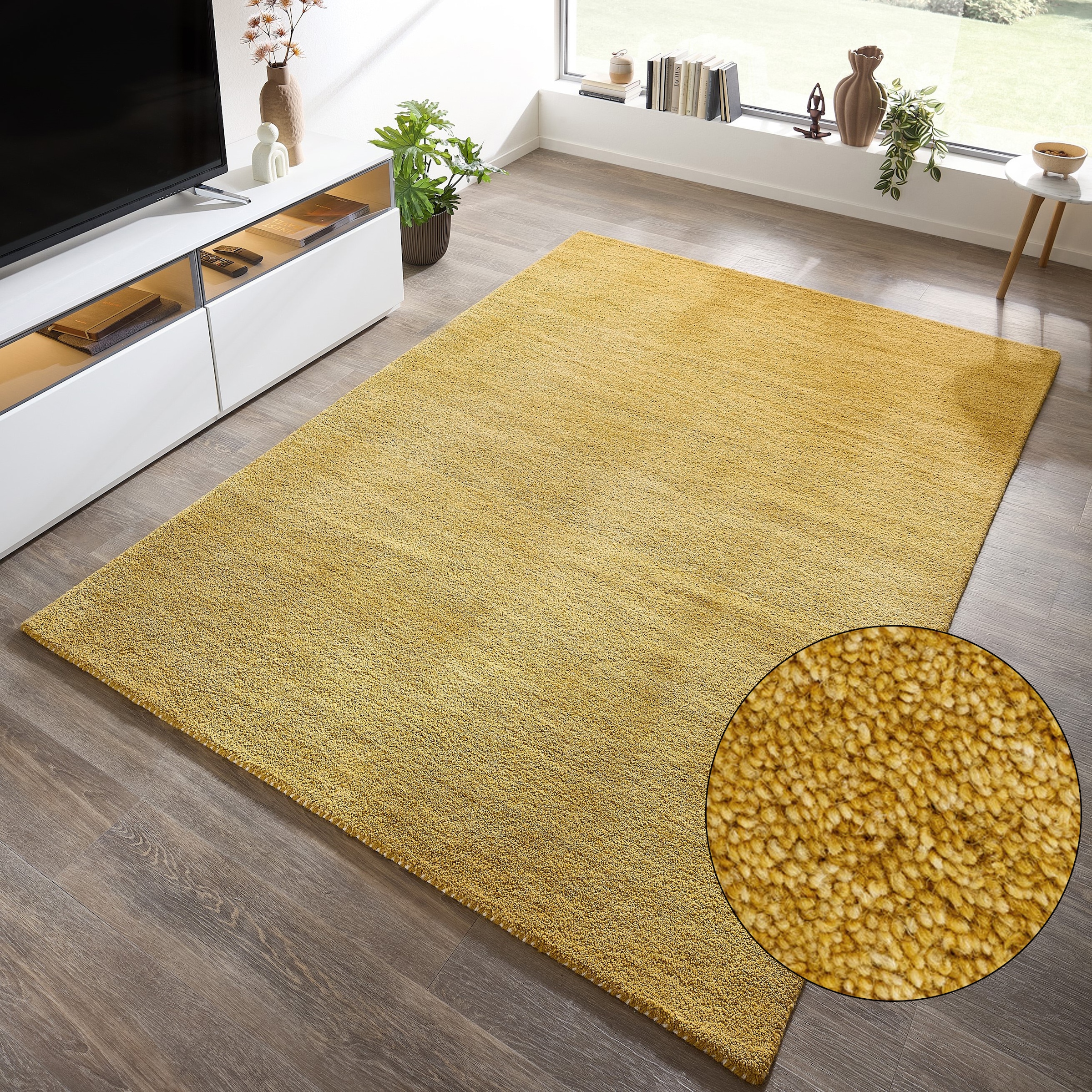 THEKO Tapis en laine »Gabbeh Uni, Handgefertigt, meliert, auch als Läufer erhältlich, Wolle« Rectangulaire 14 mm Höhe Schlafzimmer, Wohnzimmer, Esszimmer, auch als Läufer oder rund