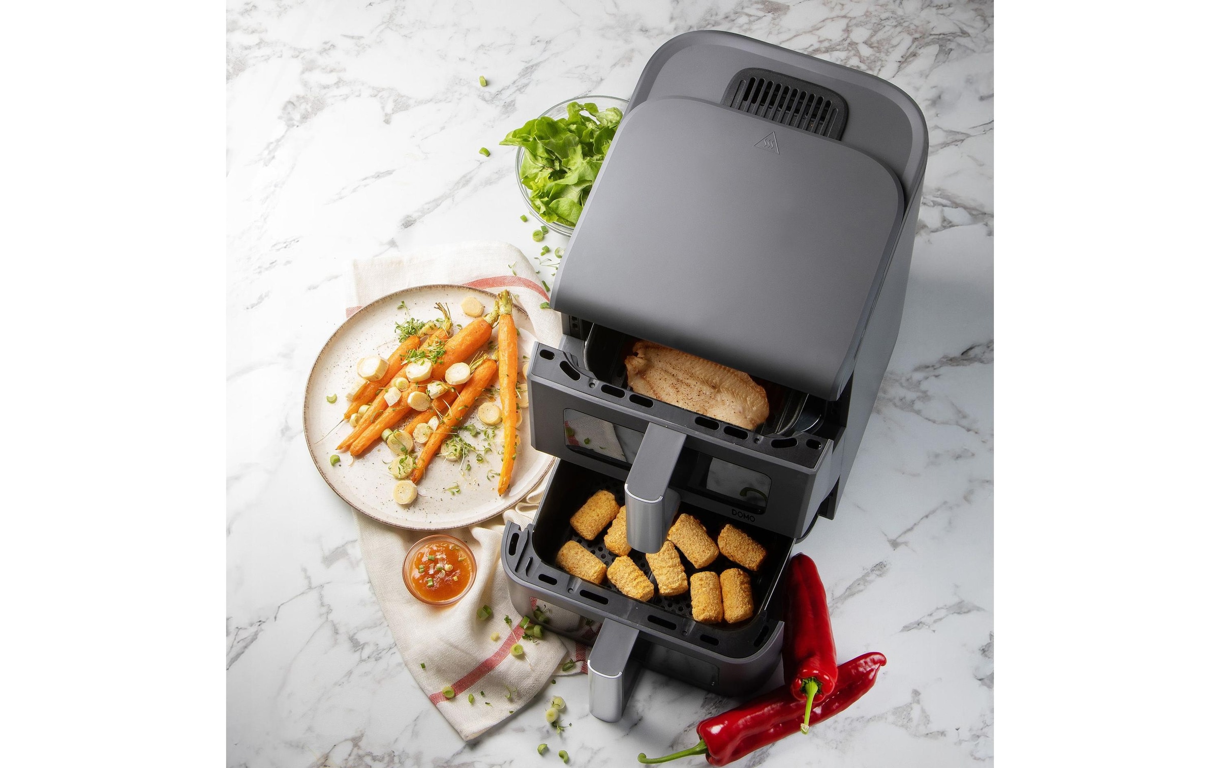 Domo Heissluftfritteuse »DO550FR 10 l« Fritteuse mit zwei Körben und Sichtfenster