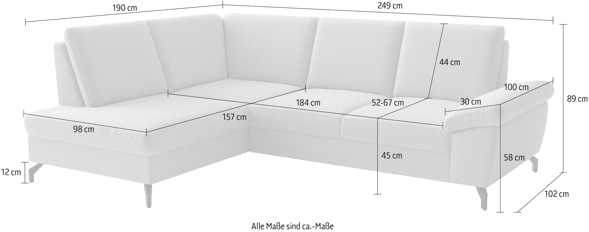 sit&more Canapé d'angle »Chelsea L-Form, B: 264 cm, mit Armteil-& Sitztiefenverstellung« fonction lit et coffre de lit en option