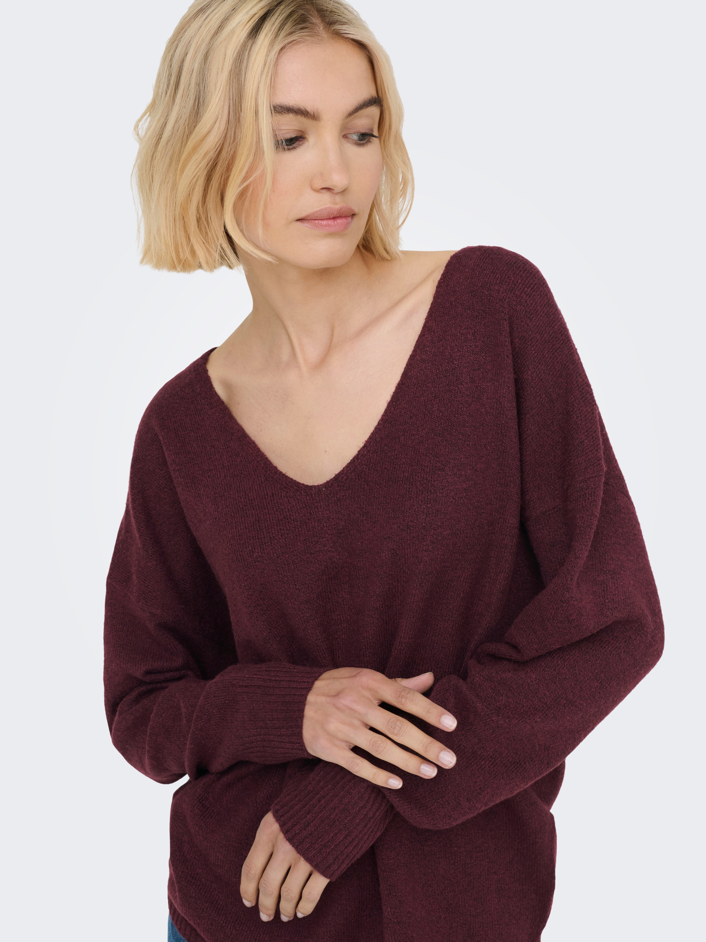 ONLY »ONLRICA LIFE L/S V-NECK PULLO KNT NOOS« Materialmix, regular fit