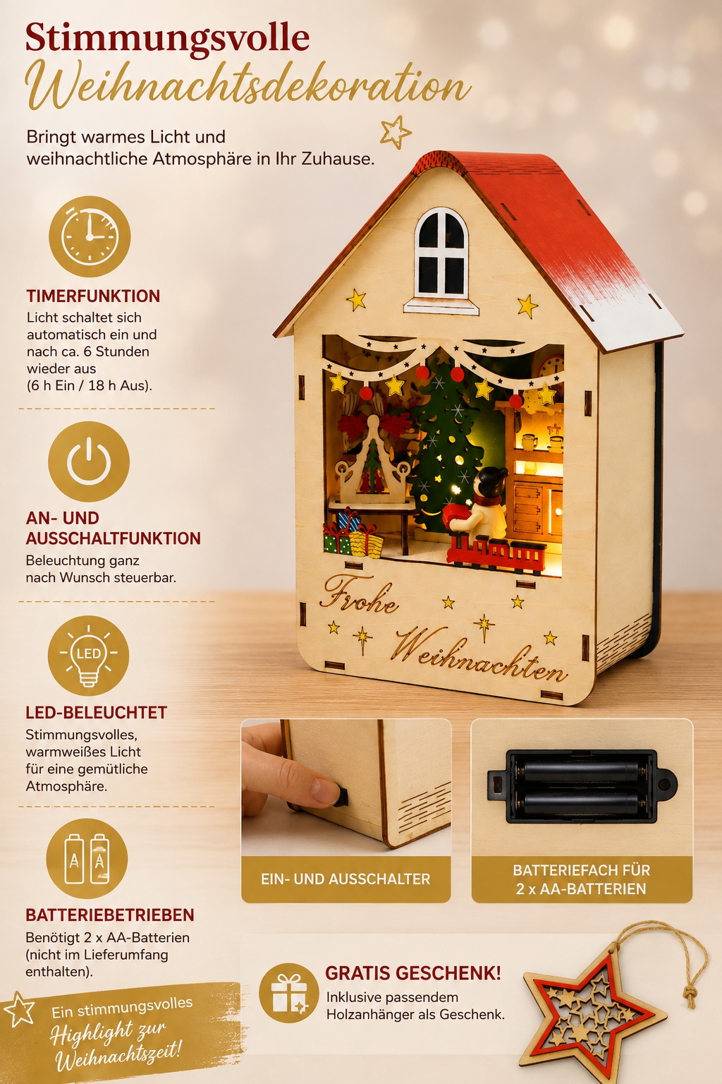 GOODproduct Weihnachtsszene »Fensterdeko mit weihnachtlichem Motiv« automatisches Ausschalten der LED-Lichter nach 6 Stunden