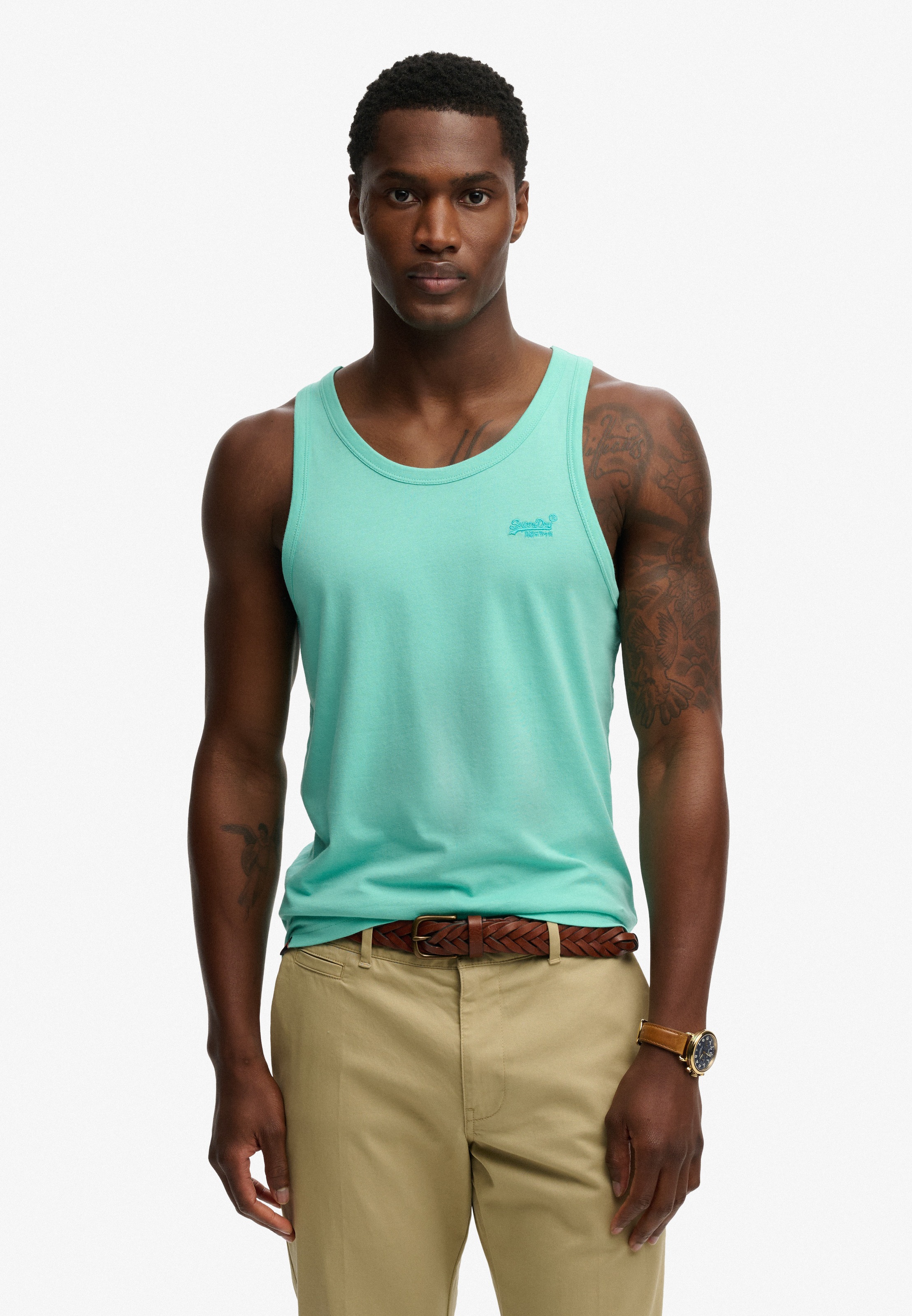 Superdry Débardeur »ESSENTIAL LOGO VEST UB« avec étiquette de marque, en coton et jersey simple, coupe slim, sans manches