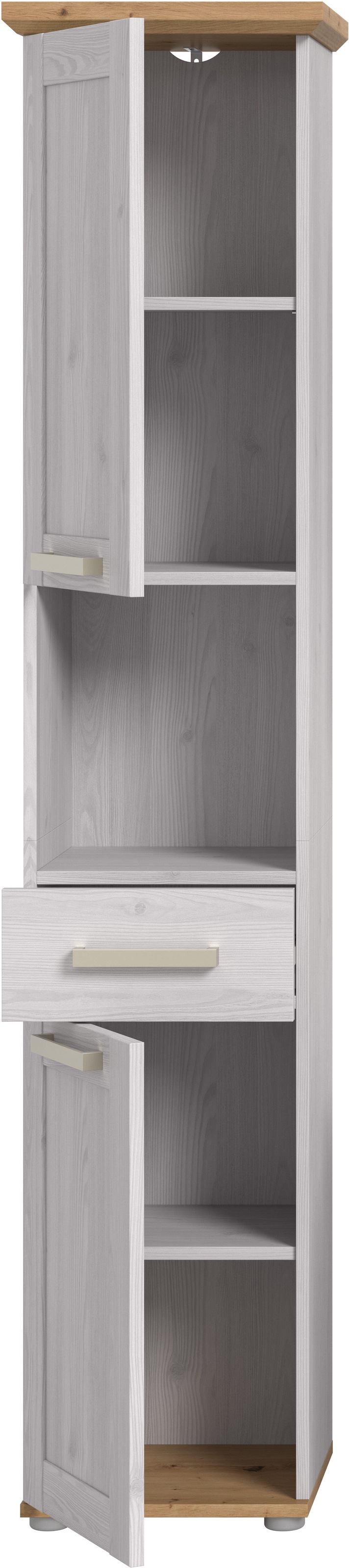 welltime Armoire haute »COSENZA, Höhe 187cm, 2 Türen, 1 Schubkasten, 1 offenes Fach« in Landhausoptik, mit weiteren Artikel der Serie kombinierbar, 1 cuis tlg. Hochschrank, Bad, Badezimmerschrank