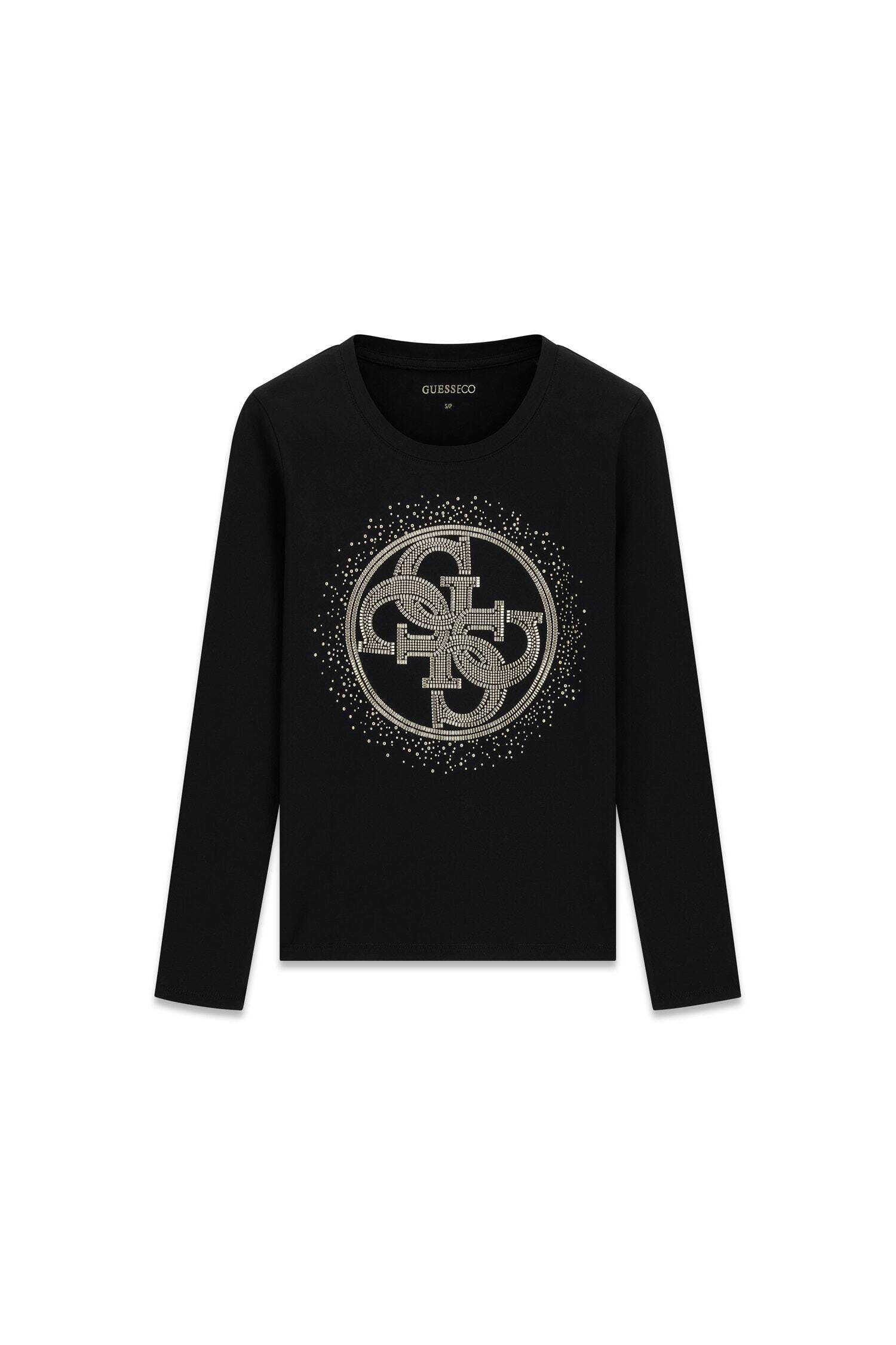 Guess T-shirt à manches longues »LS CN 4G ROUND CRYSTALS LOGO« 17 : avec rivets, coupe slim