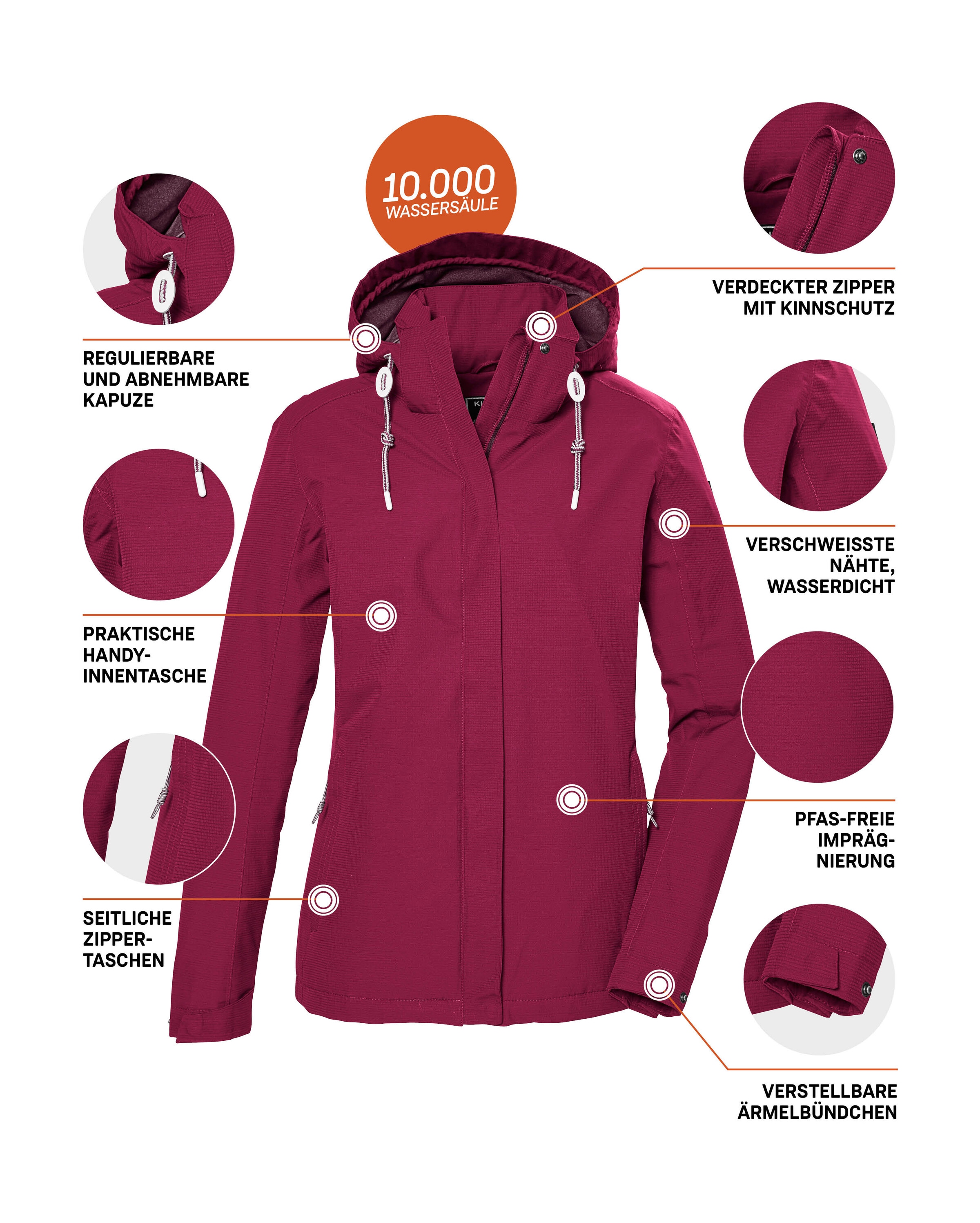 Killtec Veste d'extérieur »KOS 61 WMN JCKT« Funktionsjacke: wasser- und winddicht, atmungsaktiv, abnehmbare Kapuze