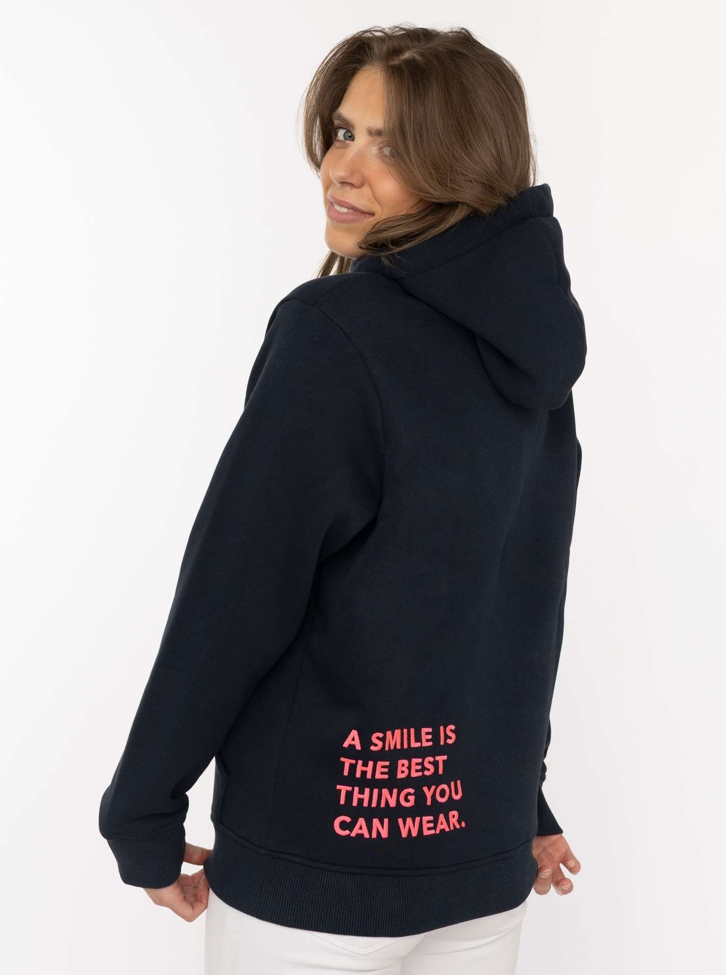 Zwillingsherz Hoodie »"Smile Cross"«, inscription statement, broderie, capuche, poche kangourou
