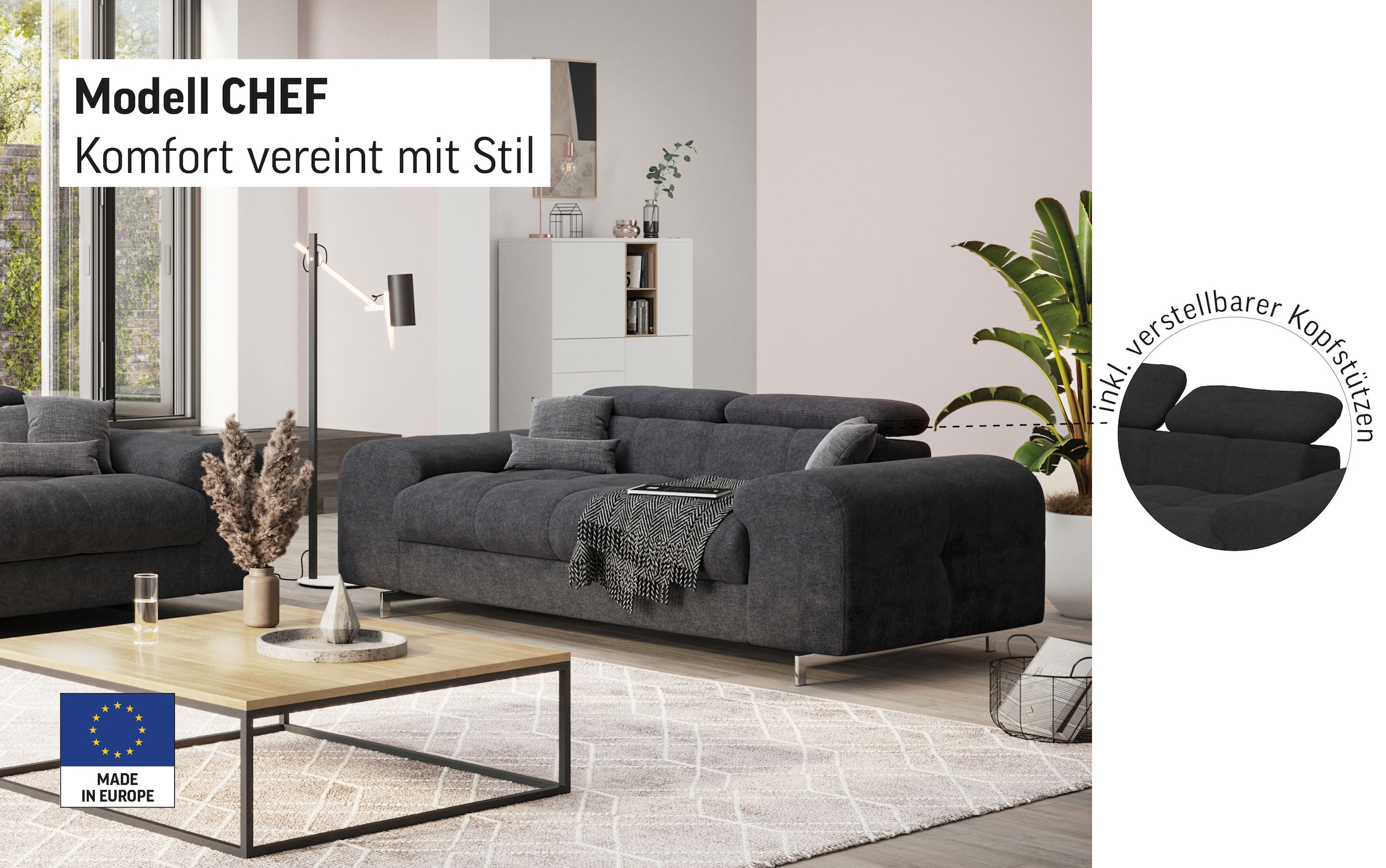 COTTA 2-places »Chef« Big-Sofa mit Kopfteilverstellung, edle Metallkufen