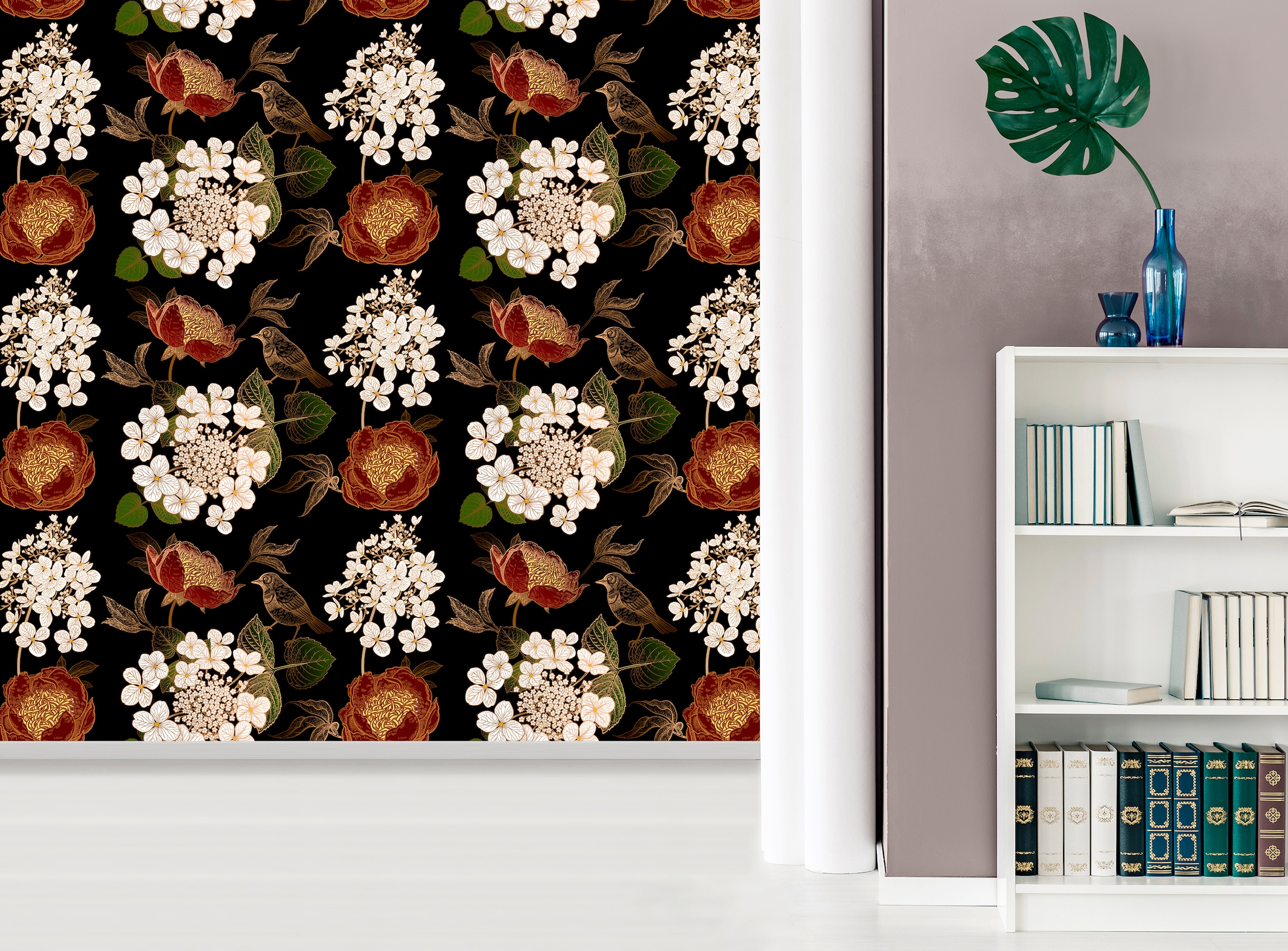 queence Vinyltapete »Fritzi« Motiv | bedruckt | botanisch | floral | gemustert | natürlich glatt 90x250cm, selbstklebend, kinderleichte Anbringung, , Sticker