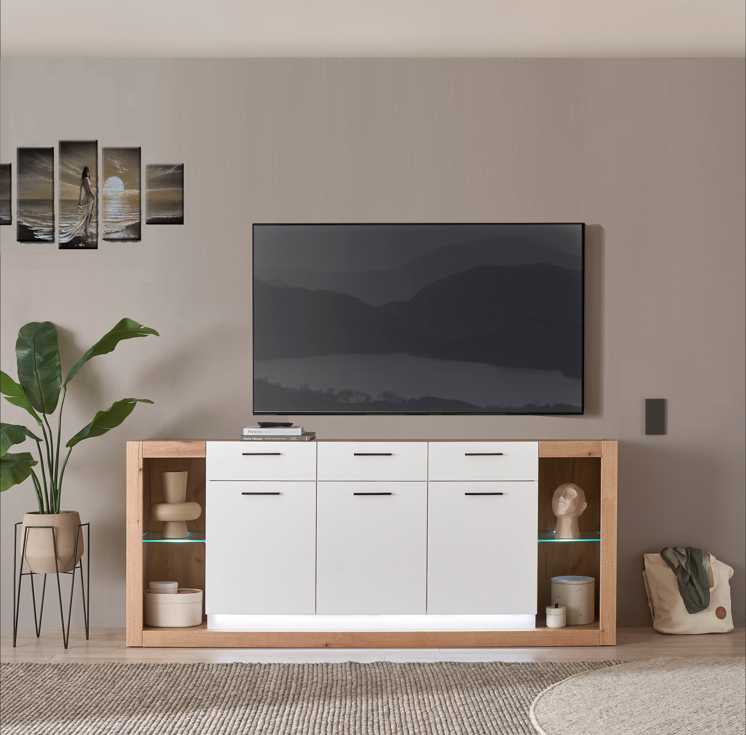 Home affaire Sideboard »Brixen, moderne Kommode, Stauraumelement in Eiche Evoke Dekor« Metallgriffe, ausreichend Stauraum, vielseitig einsetzbar