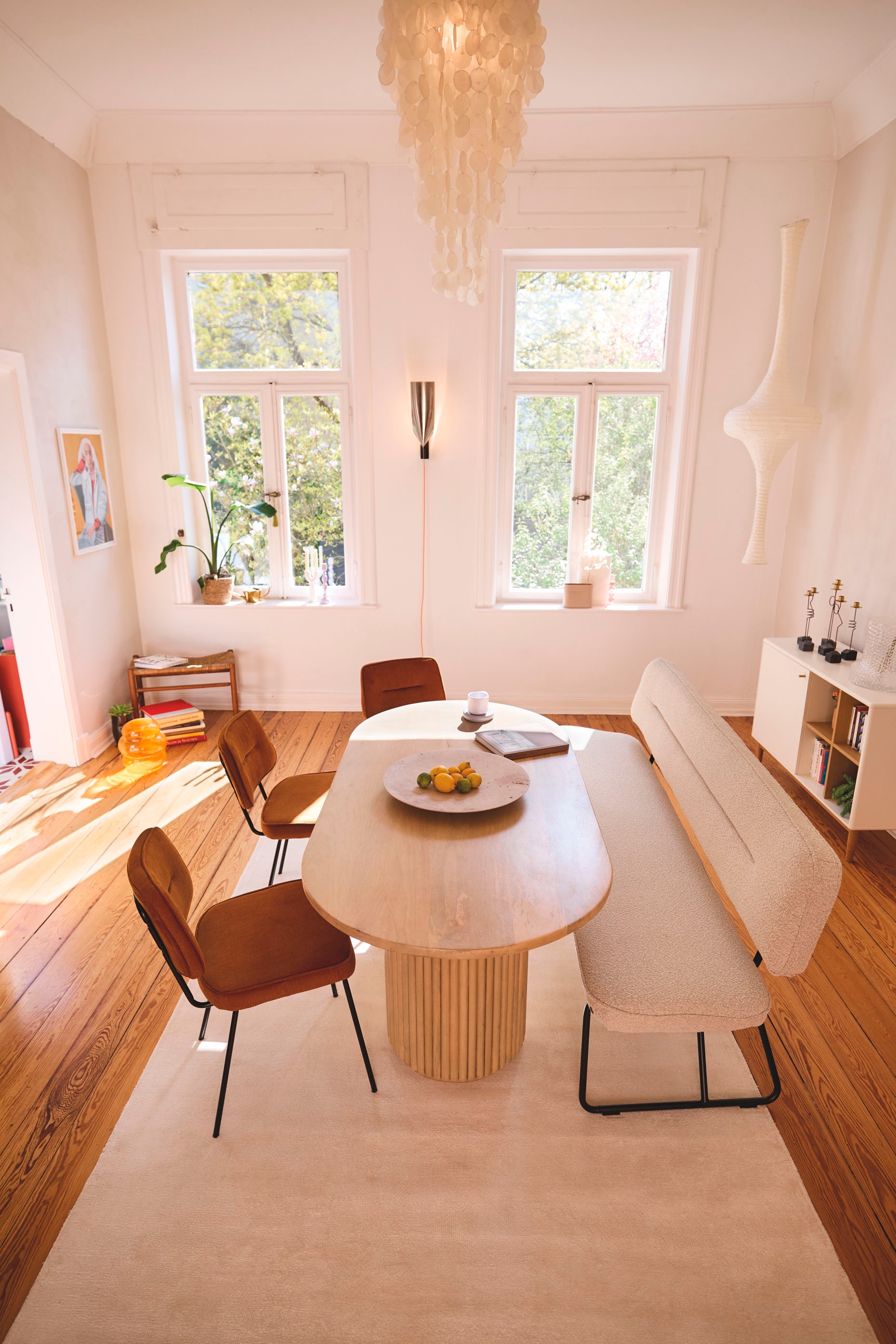SIT Table de salle à manger »Samos 180 x 90 cm aus massivem Mangoholz im Ribbed-Look« Pieds de table marquants avec design lamellaire extravagant
