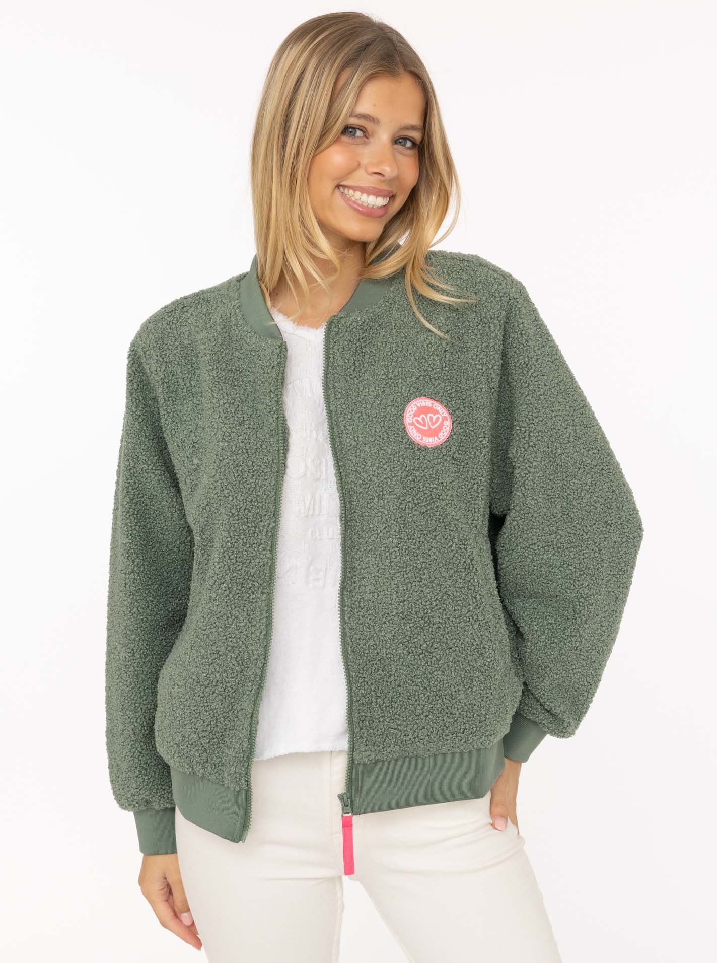 Zwillingsherz Bomberjacke »"Good Vibes"« ohne Kapuze grosse Herzen auf dem Rücken