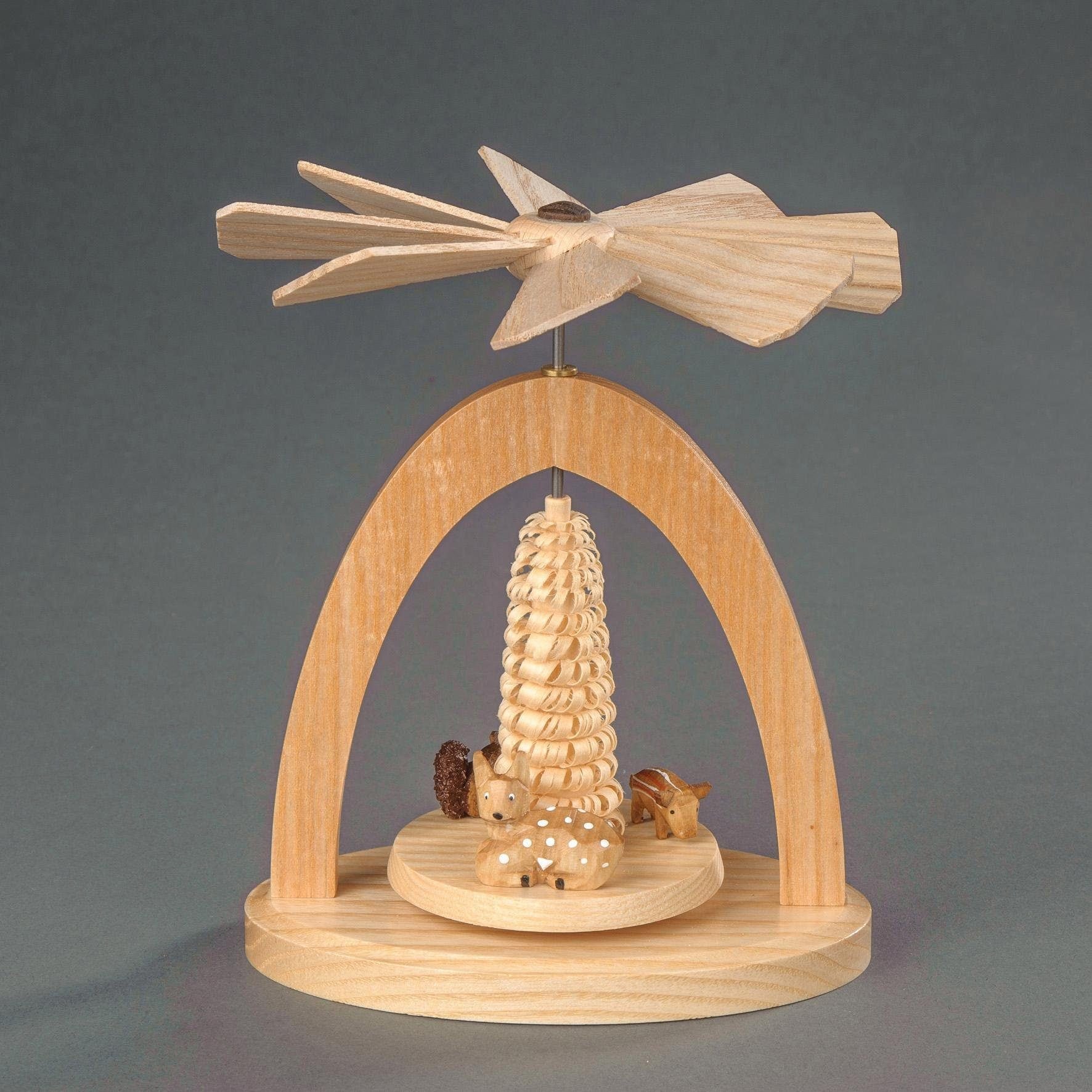 Albin Preissler Weihnachtspyramide »Wärmespiel mit Kitz, Frischling und Eichhörnchen« Handwerkskunst aus dem Erzgebirge