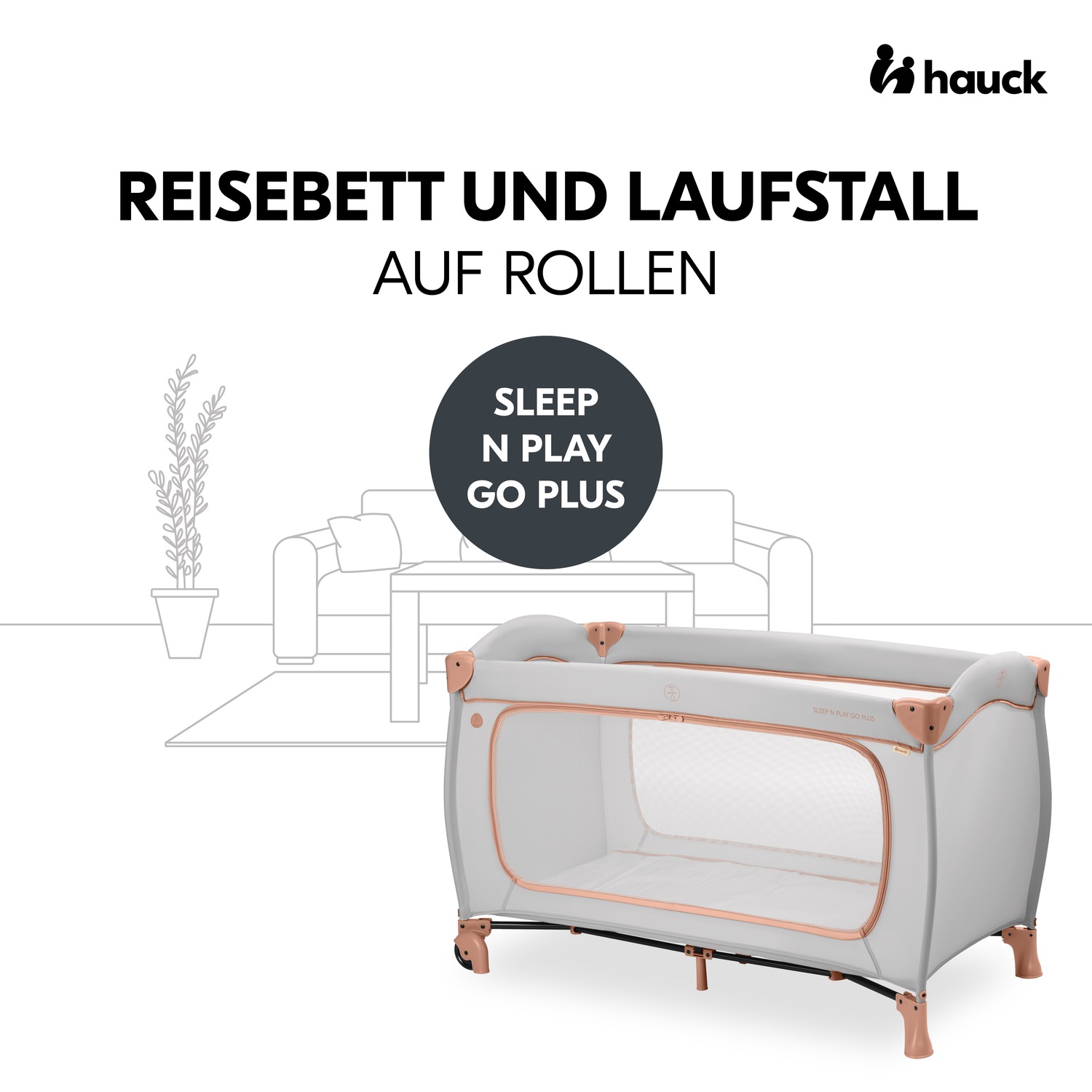 Hauck Baby-Reisebett »Sleep N Play Go Plus, Dusty Cork« mit integrierten Rädern; Vorderausstieg