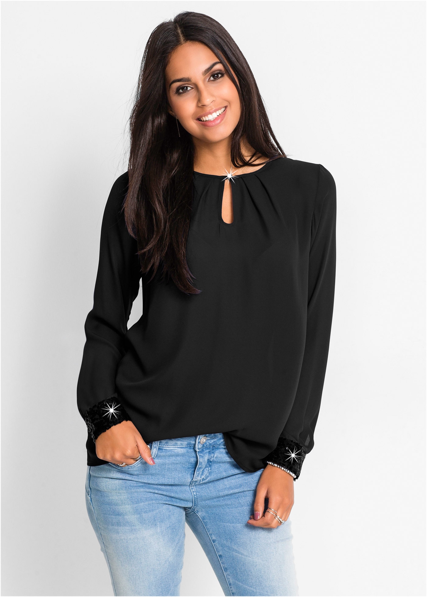 bonprix Blouse à enfiler »Schlupfbluse« lockere Passform, aus Polyester, mit Paillettenapplikationen