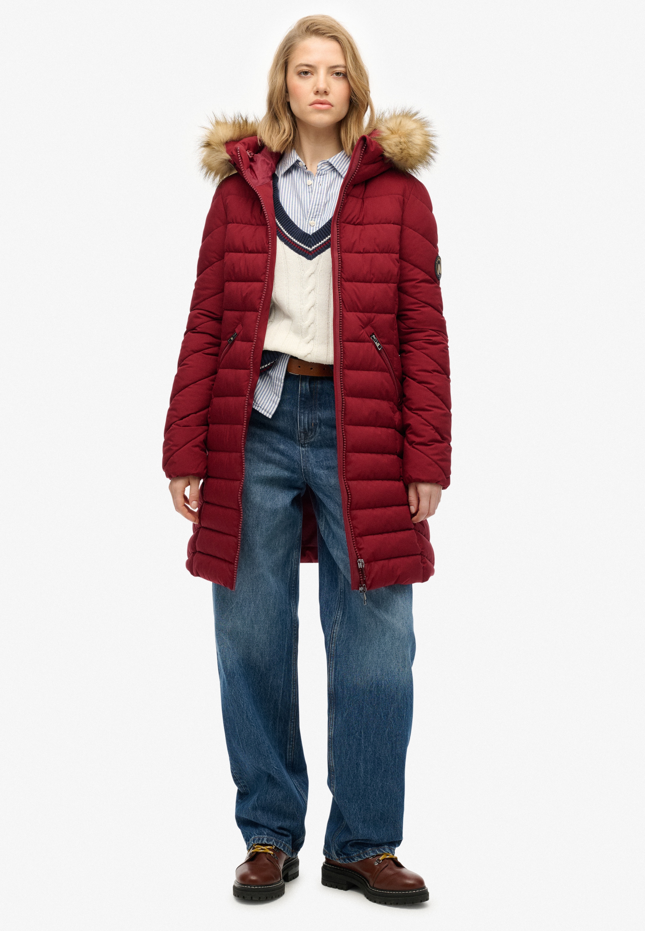 Superdry Veste matelassée »FUJI FAUX FUR HOOD MID LENGTH« mit Kapuze