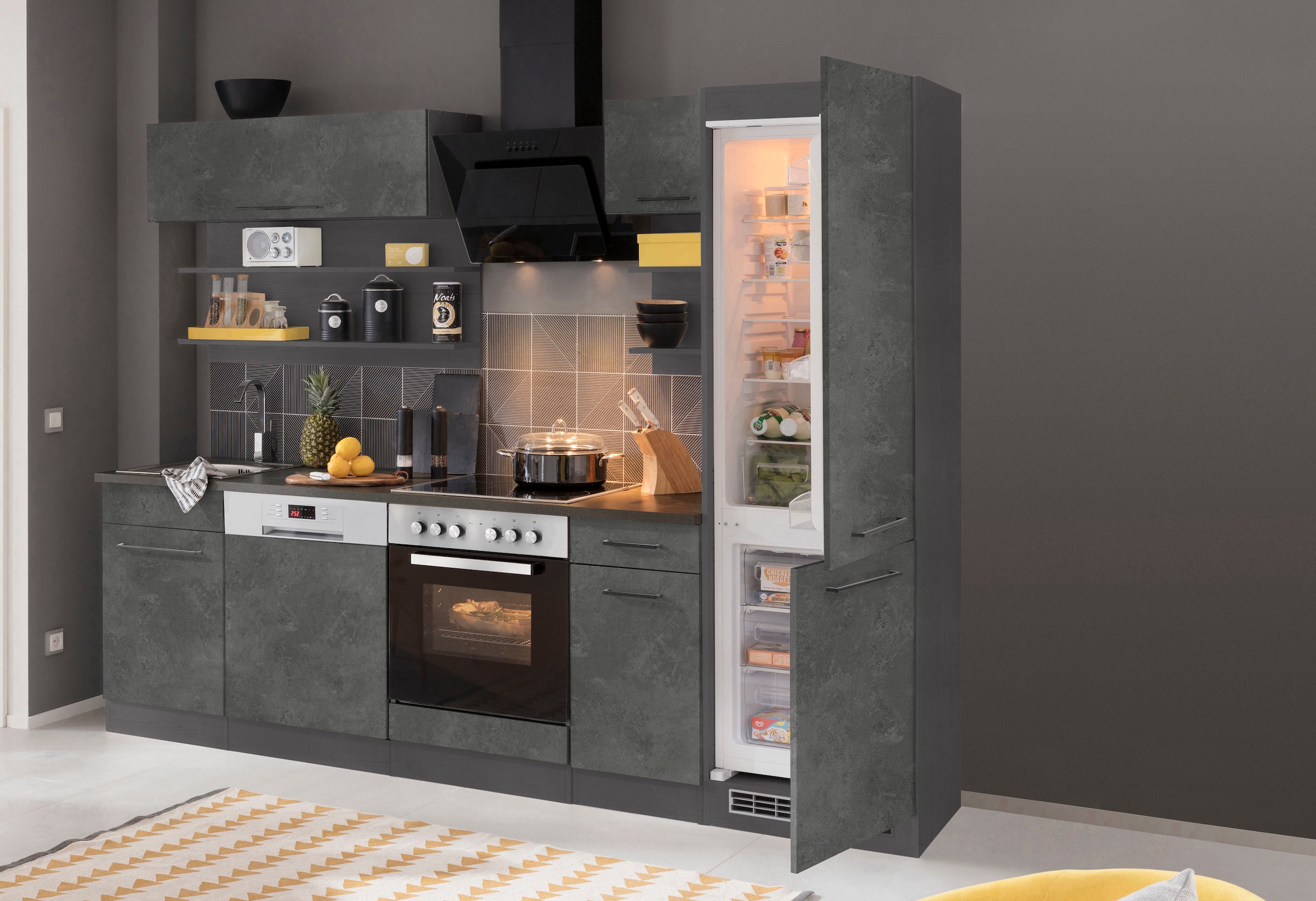 KOCHSTATION Kitchenette »KS-Tulsa« sans appareils électriques, largeur 270 cm, poignées métalliques noires, façades MDF