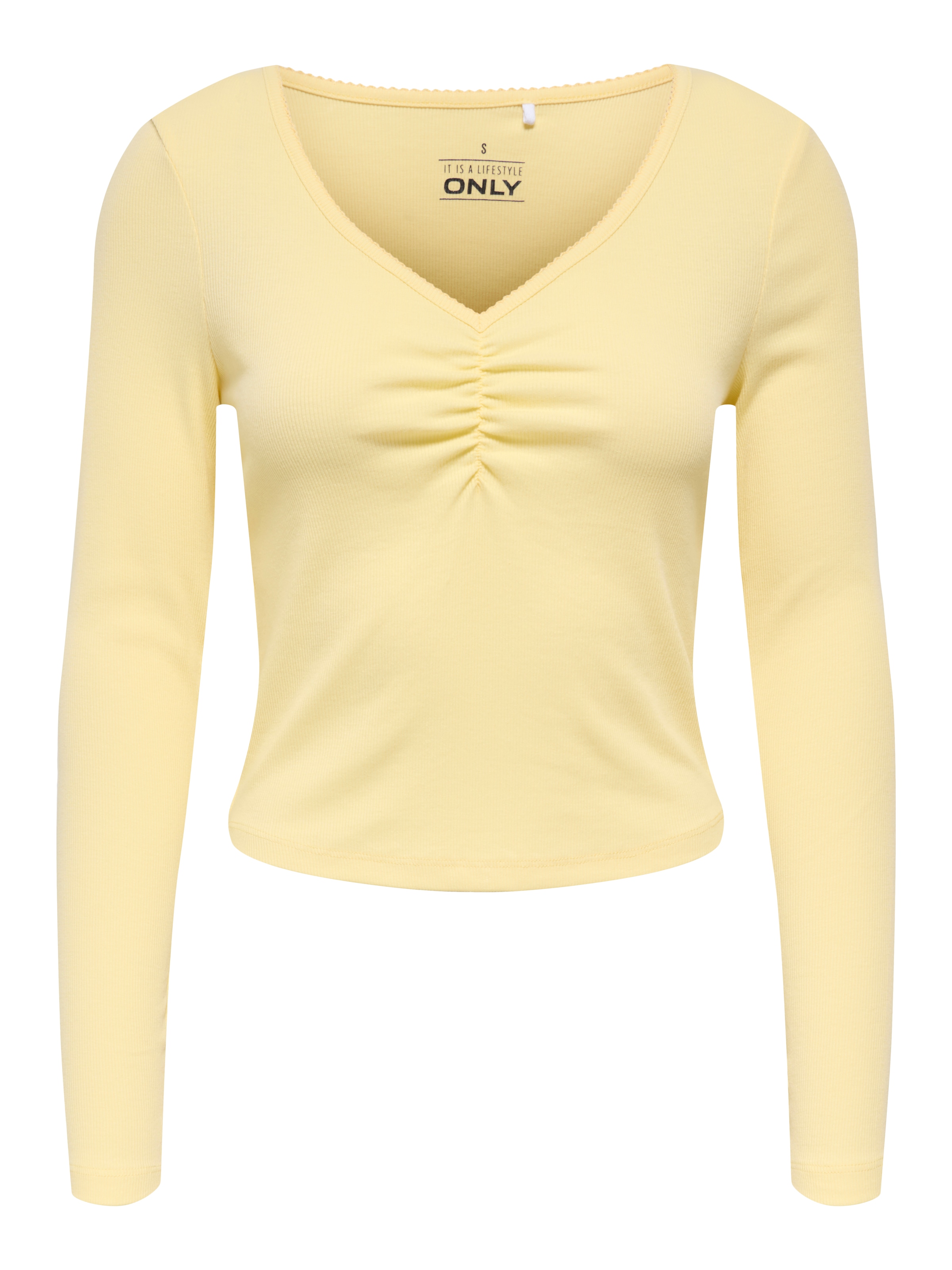 ONLY T-shirt à manches longues »ONLBETTY LIFE L/S SCALLOP V-NECK CC JRS« avec fronces au décolleté