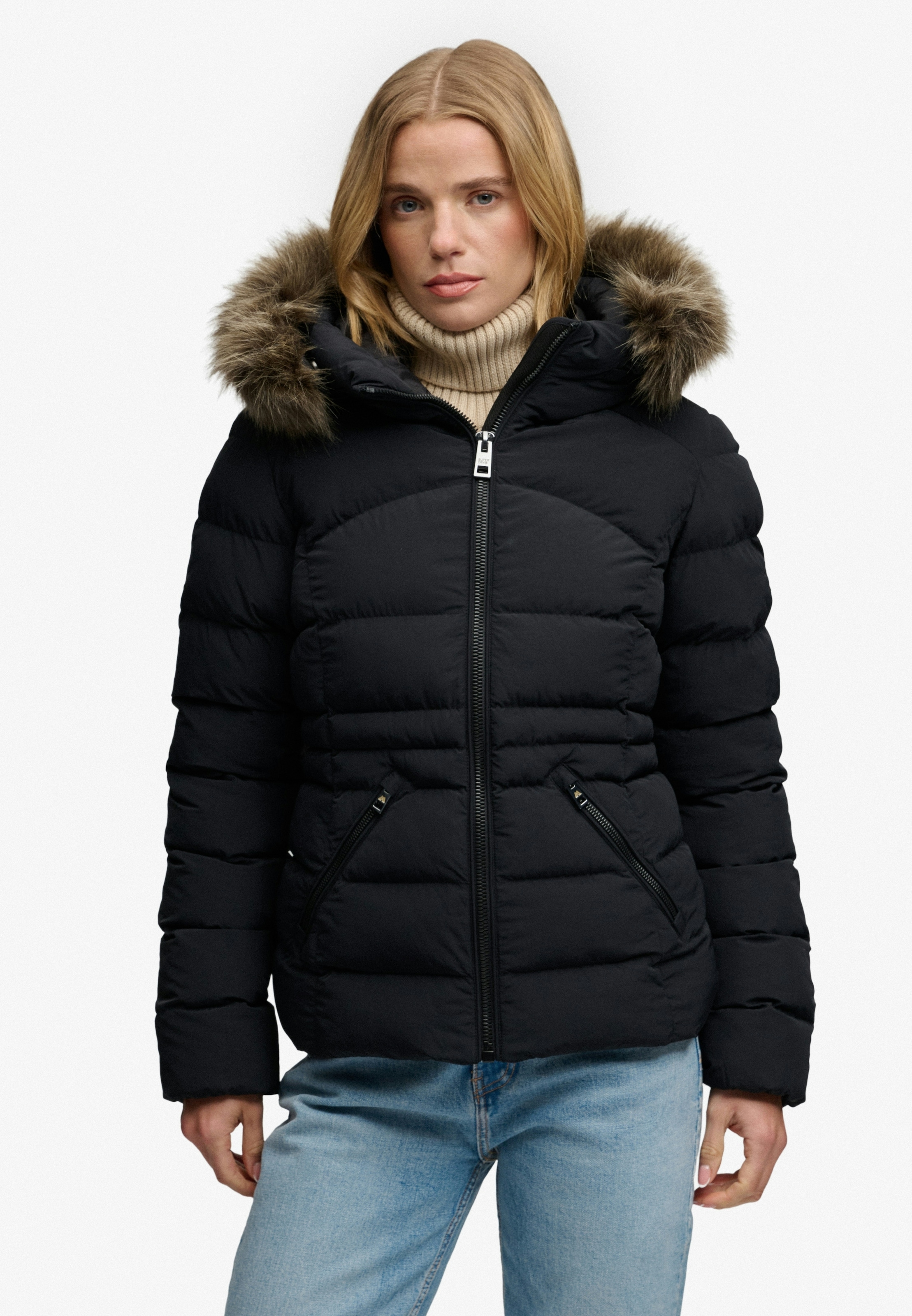 Superdry Steppjacke »HOOD FAUX FUR FUJI PADDED JKT« mit Kapuze Kunstfaser, slim fit