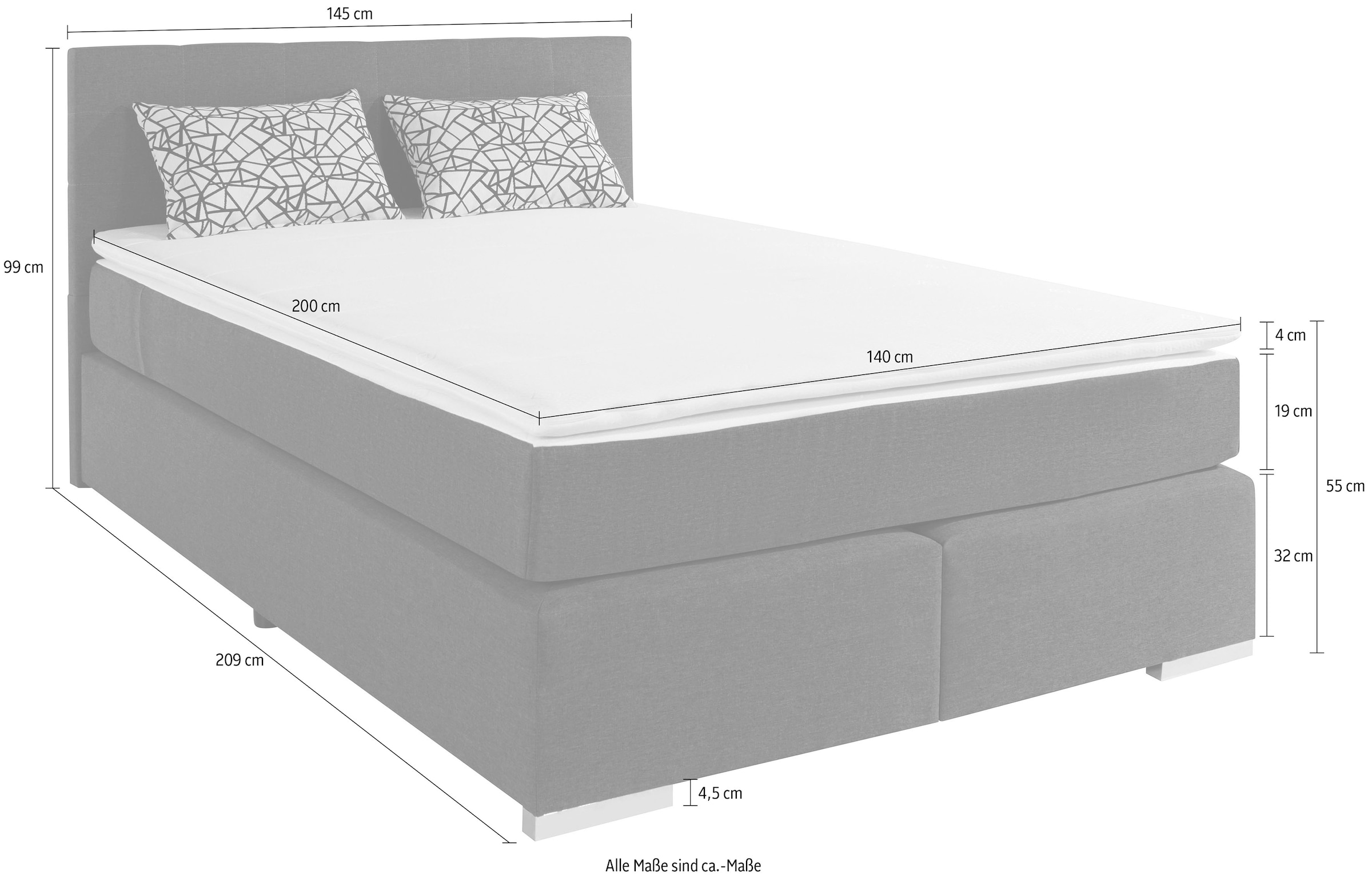 COTTA Lit boxspring »Simba erhältlich in verschiedenen Breiten, Farben und Härtegraden« dans le tissu de revêtement : carreaux