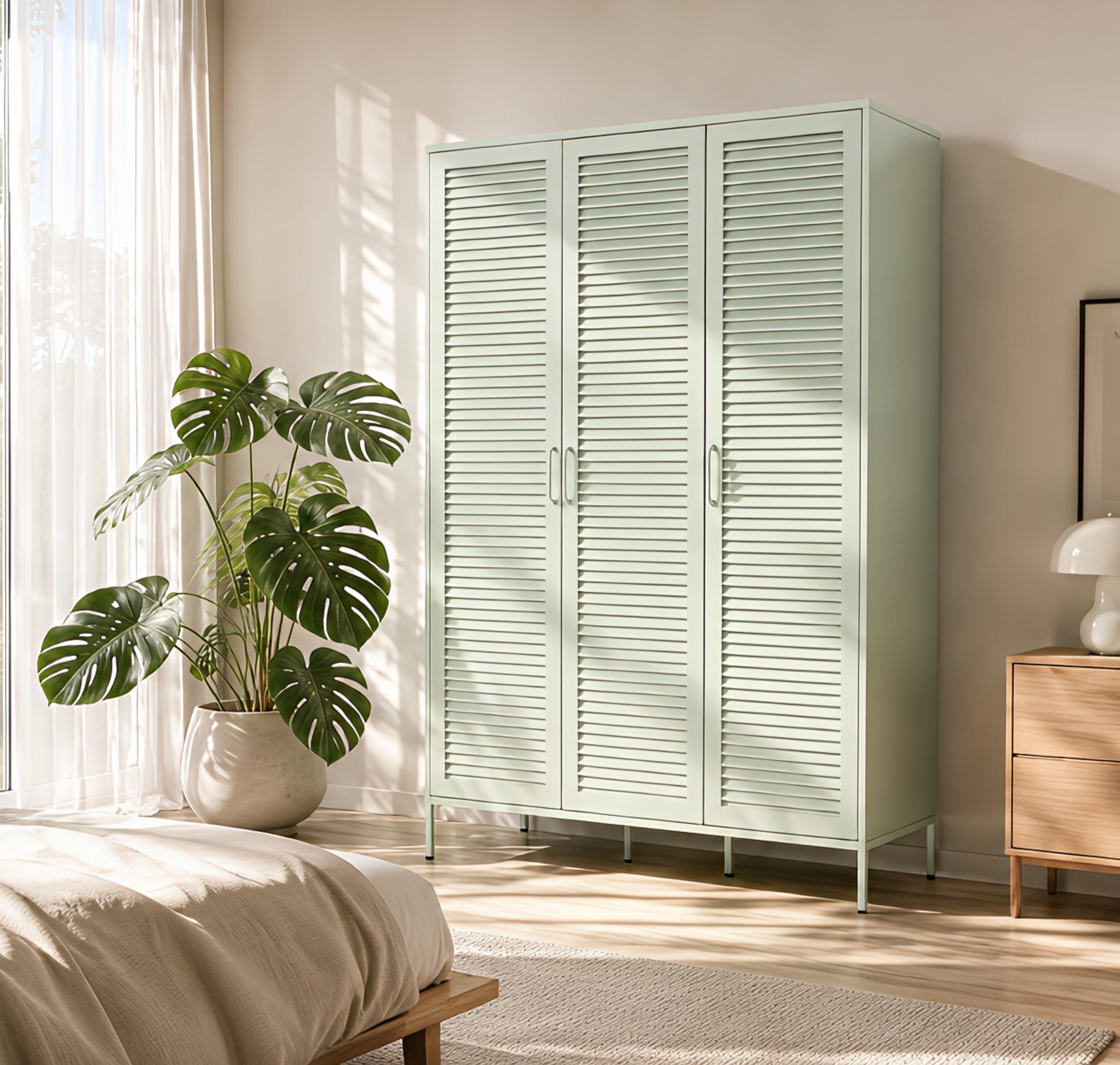 GOODproduct Kleiderschrank »GERRON Kleiderschrank Metallschrank Spind« Schlafzimmerschrank mit 3 Türen , grün salbei, Breite 120cm