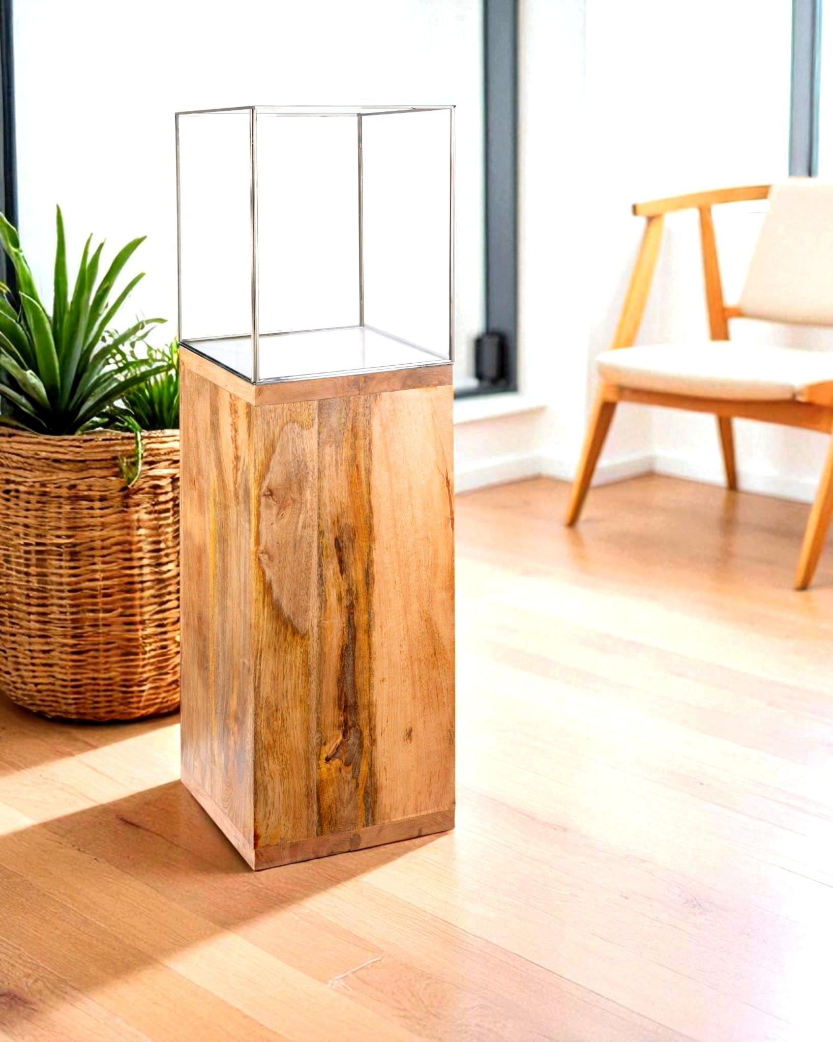 GILDE Photophore de sol »Kerzenhalter Säule« mit geöltem Mangoholz, Höhe ca. 91 cm