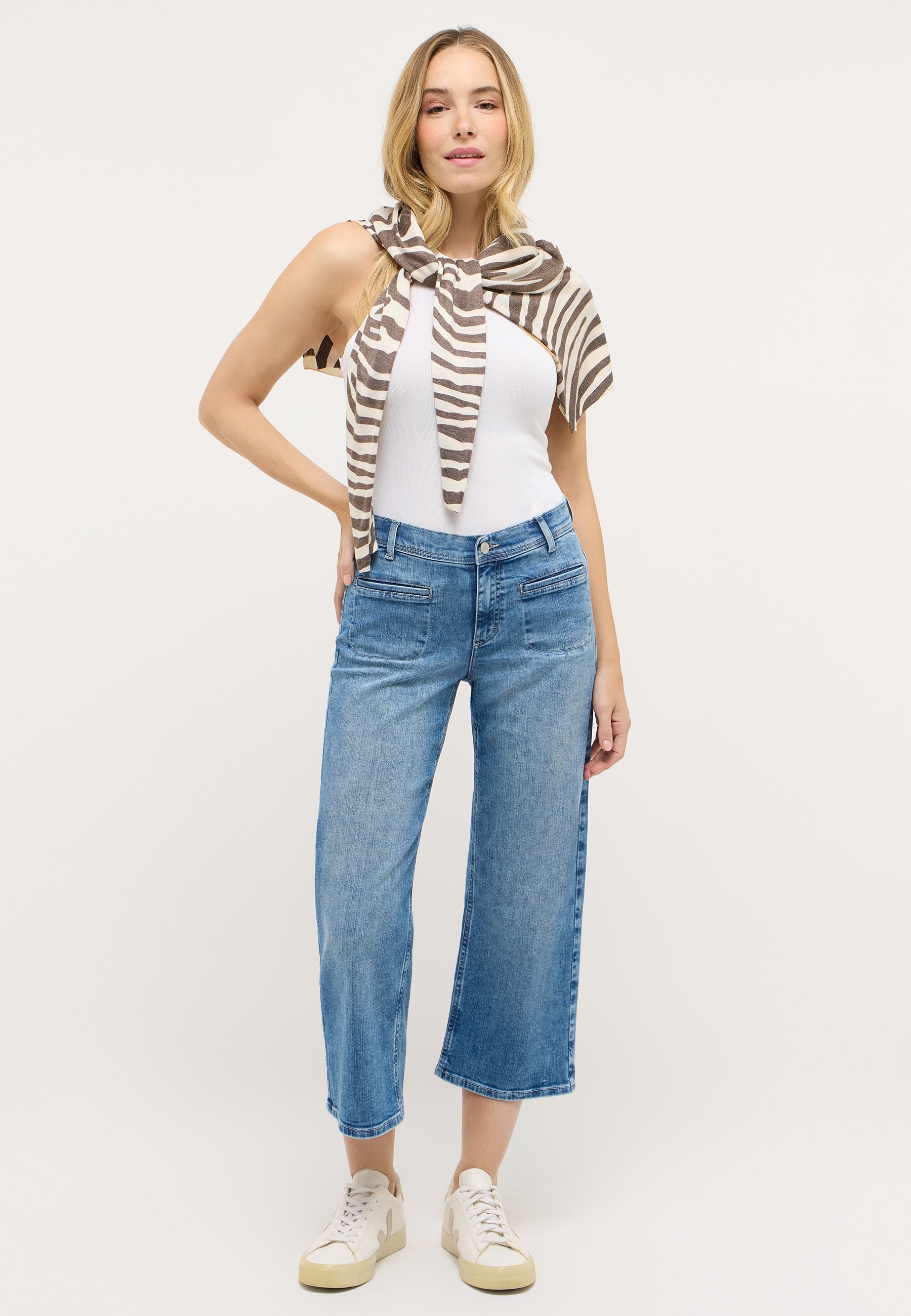 ANGELS Stretch-Jeans »LINN POCKET« in modisch verkürzter Länge mit weitem Bein, Stretch