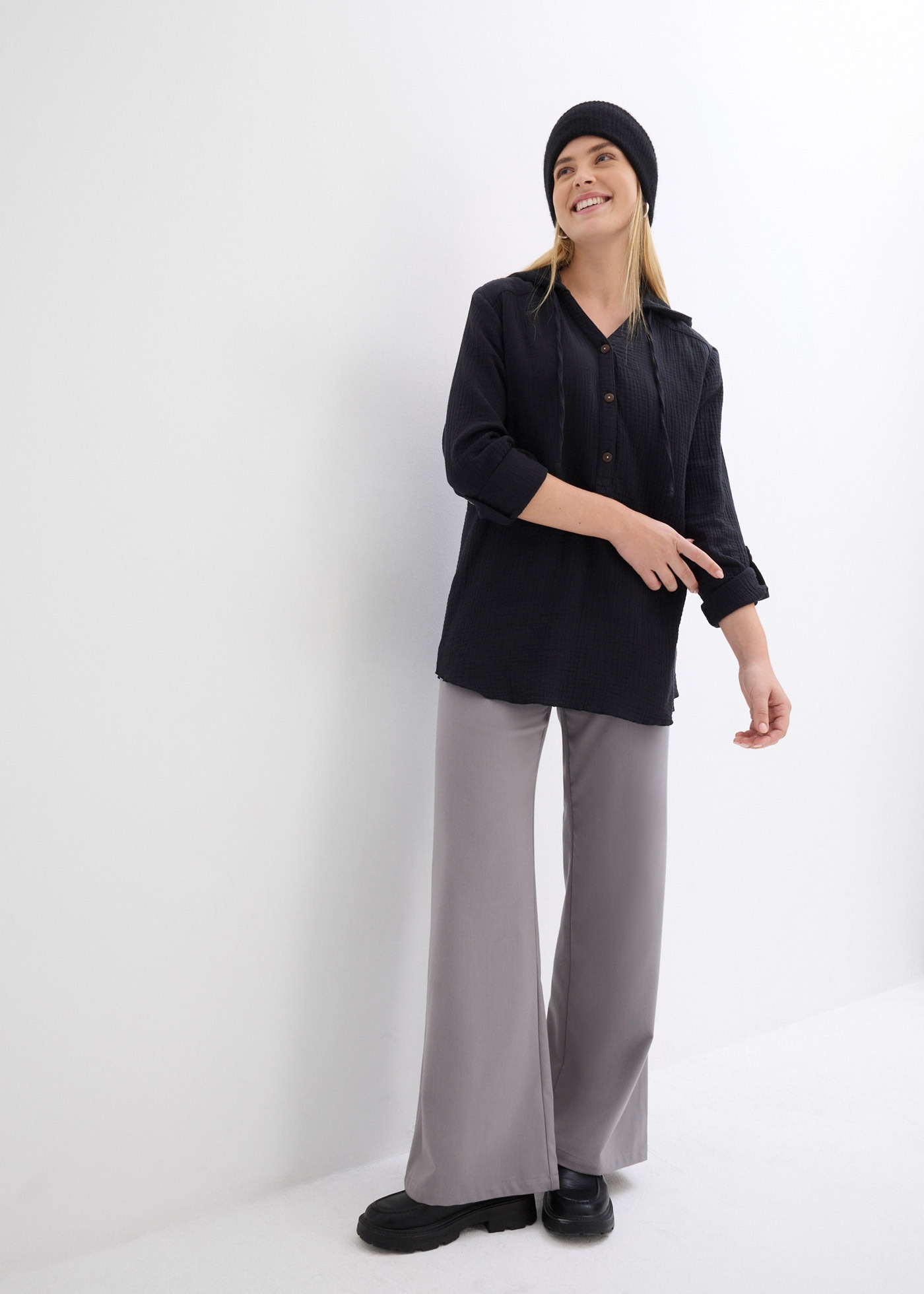 bonprix Blouse à enfiler 1 coupe loose, pour printemps et été, en coton, tunique en mousseline