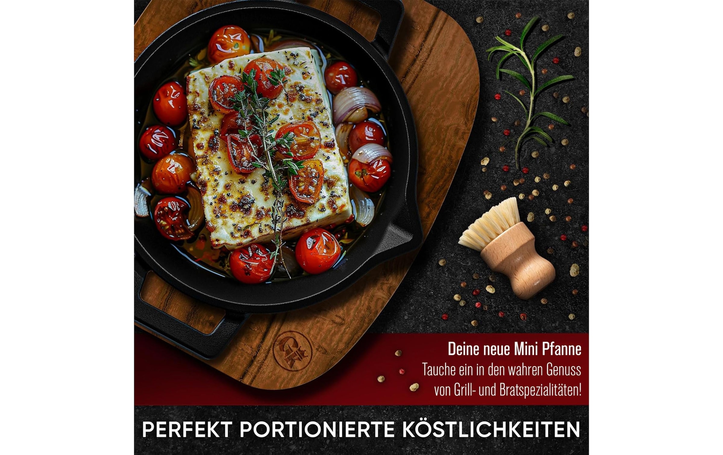   Grilltopf »Gusskoenig Mini Set mit Holzsockel« Gusseisen 4 Stk. tlg. Mini-Rundpfanne, 2er-Set + Holzsockel