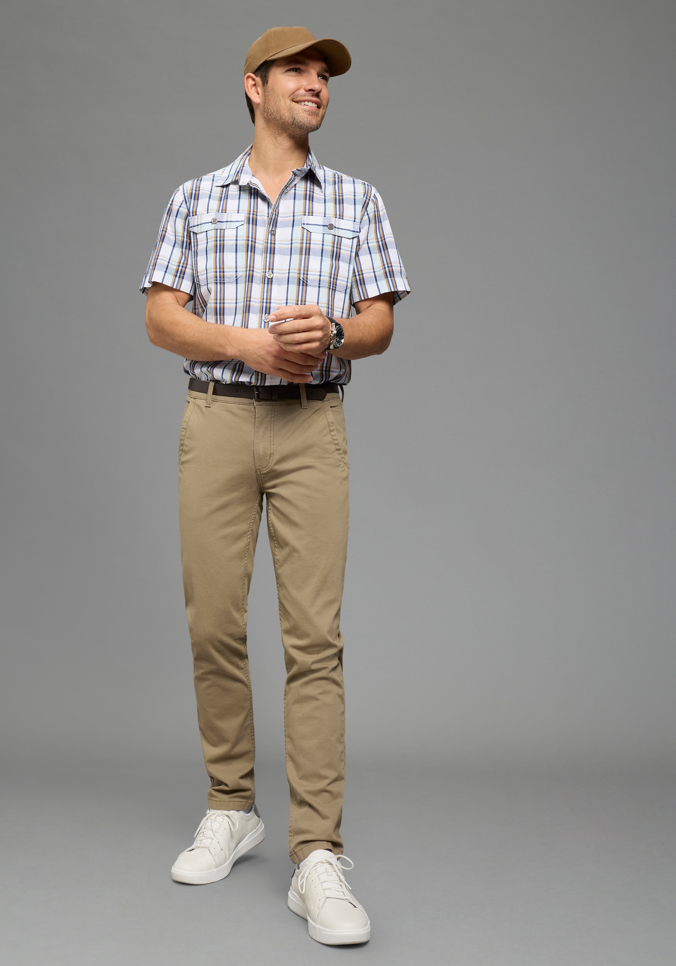 Man's World Chemise à carreaux Kurzarm, für Casualmode, Basic, Frühling und Sommer, aus Baumwolle