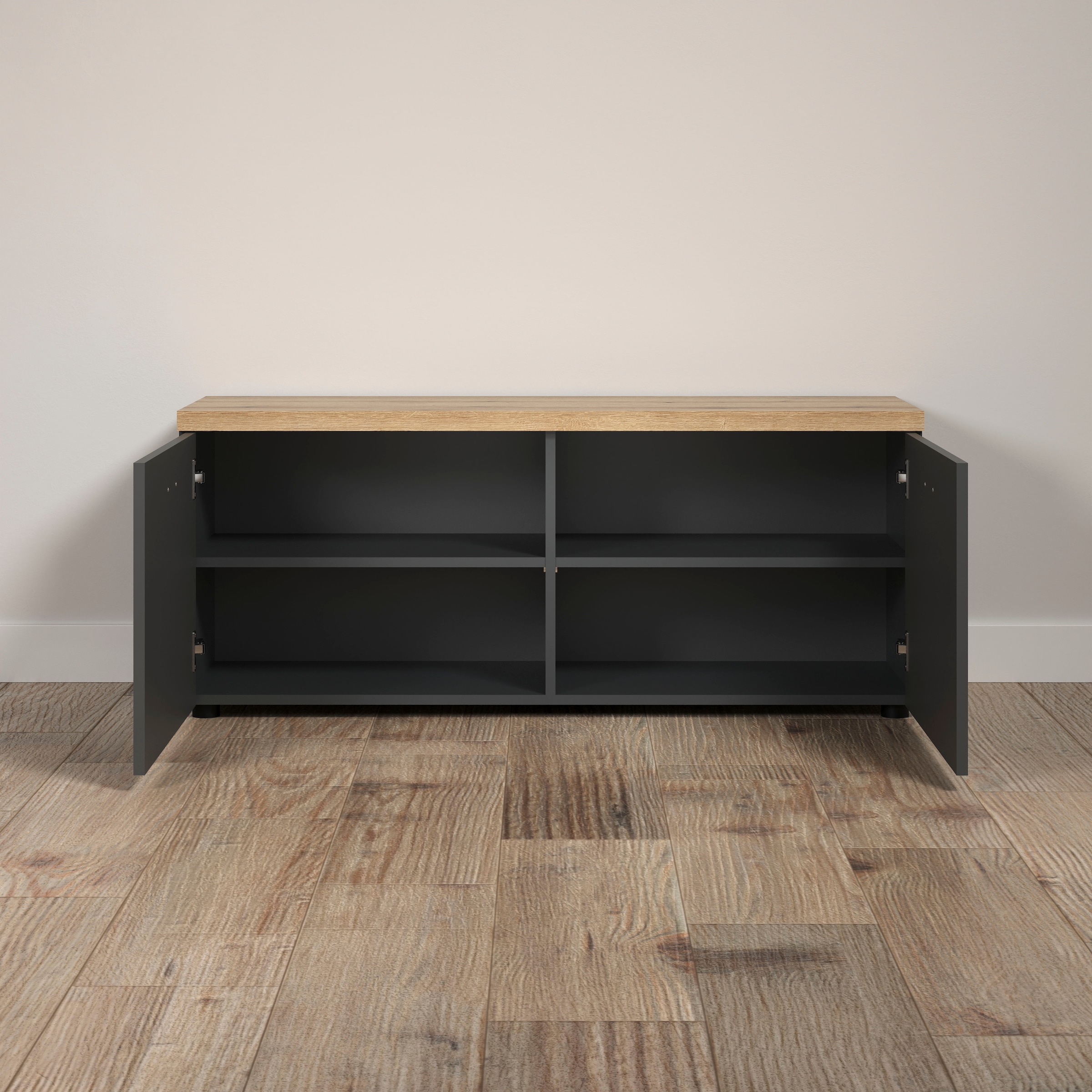 Home affaire Table basse »Bajo« 1 cuis tlg. meuble TV bas avec 2 portes et 2 étagères – (L/P/H) 120/40/50 cm