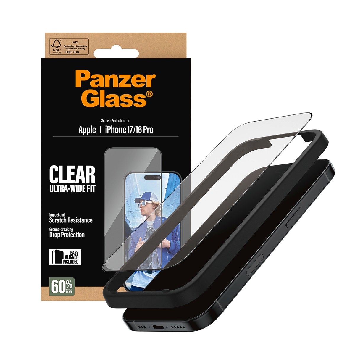 CARE by PanzerGlass Verre de protection d'écran »Ultra-Wide Fit Screen Protector« für Apple iPhone 17;Apple iPhone 16 Pro Displayschutzfolie, Schutzfolie, Bildschirmschutz, kratz- & stossfest