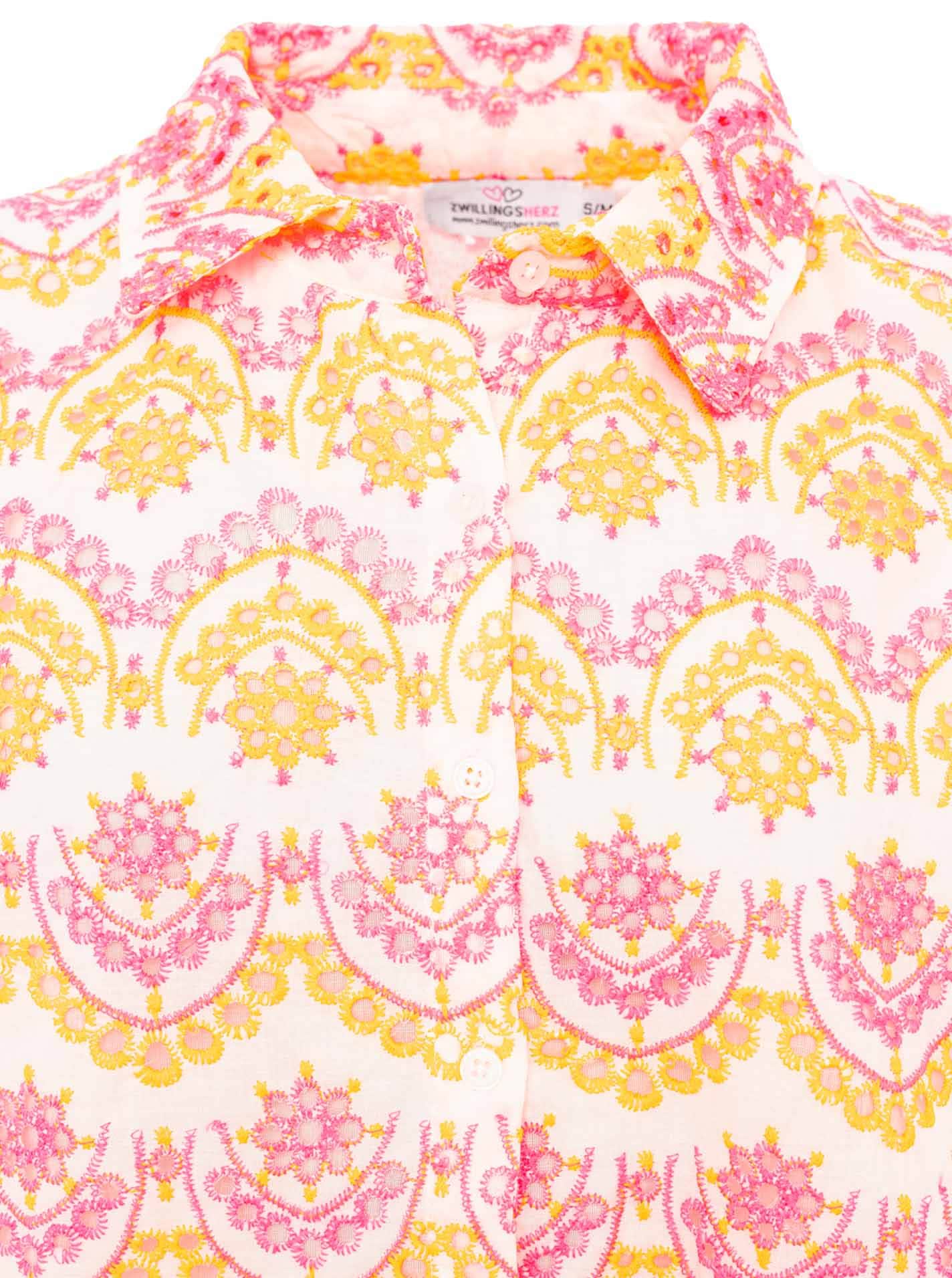 Zwillingsherz Blouse à manches courtes »"Lochstickerei"« langarm, mit Kragen, Lochspitze, Knopfleiste