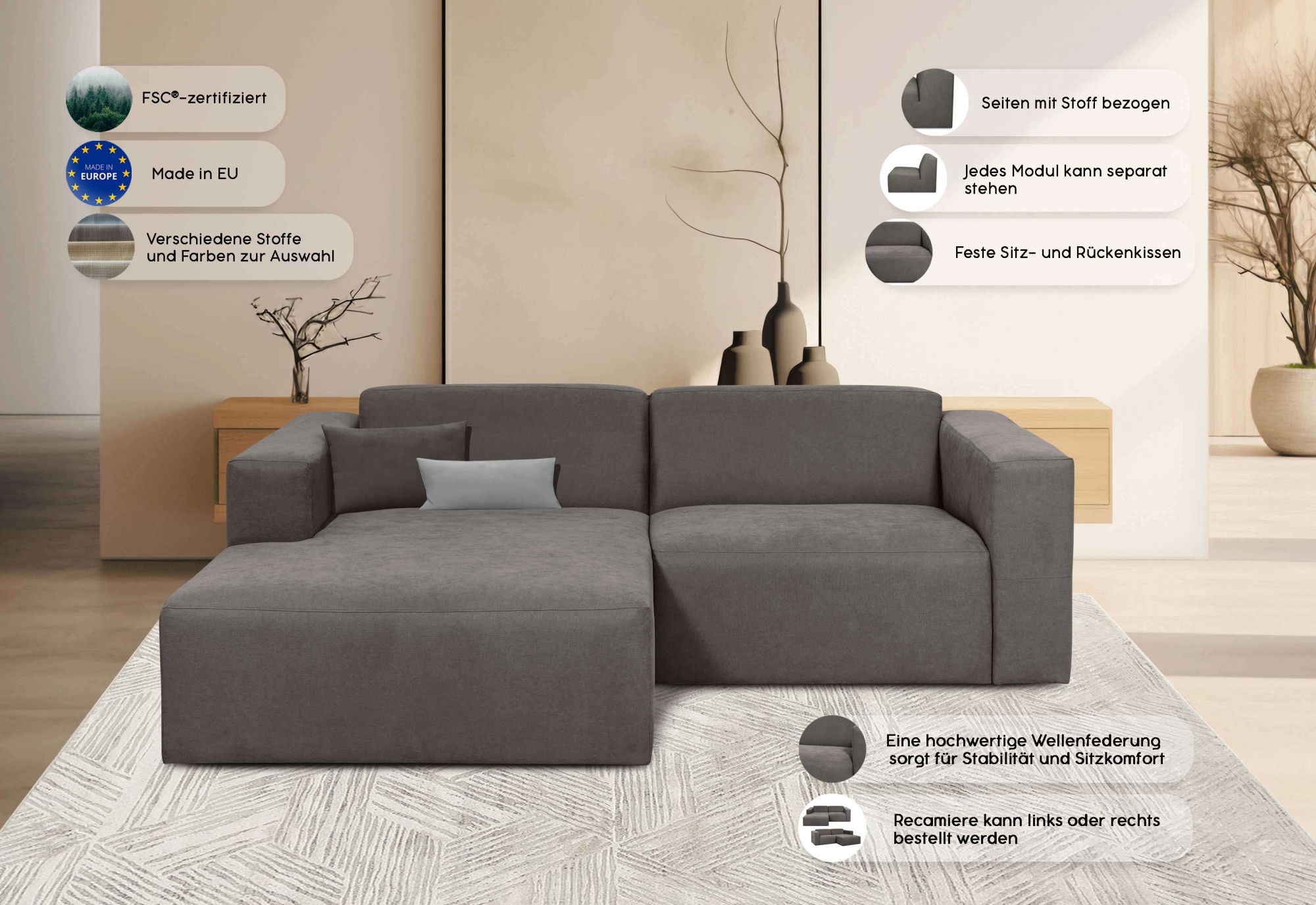 GOODproduct Ecksofa »Kelani« mit dekorativer Knopfsteppung an den Armlehnen