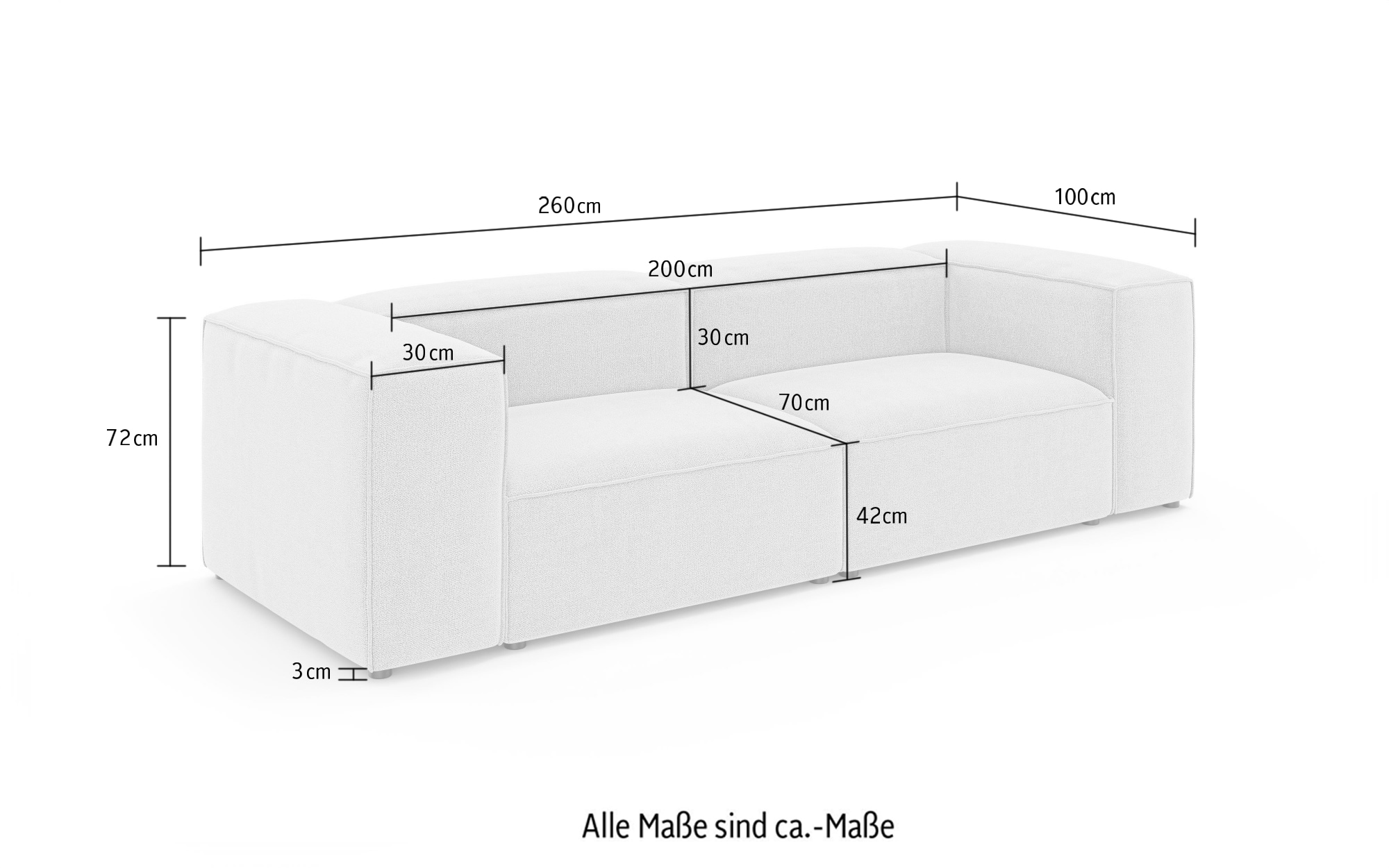 INOSIGN Canapé Big »HAILY Modularsofa, Masse B/T/H: 260/100/72 cm« als Modul oder separat verwendbar, für individuelle Zusammenstellung