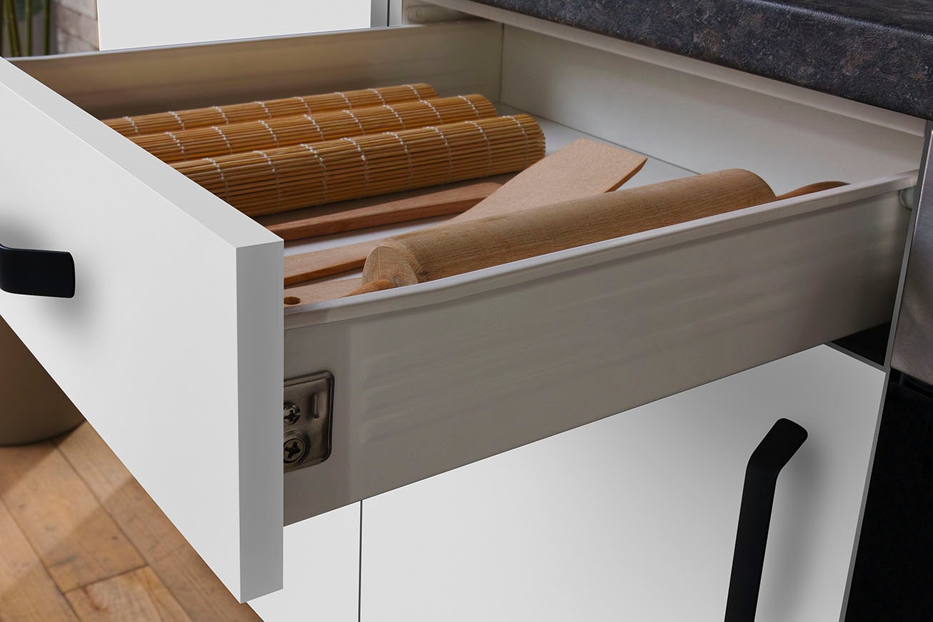 wiho Küchen Winkelküche »"Simi", mit verstellbaren Füssen, wahlweise mit E-Geräten,« Soft-Close-Funktion in Schubkästen & Auszügen,  Stellbreite 225/175 cm