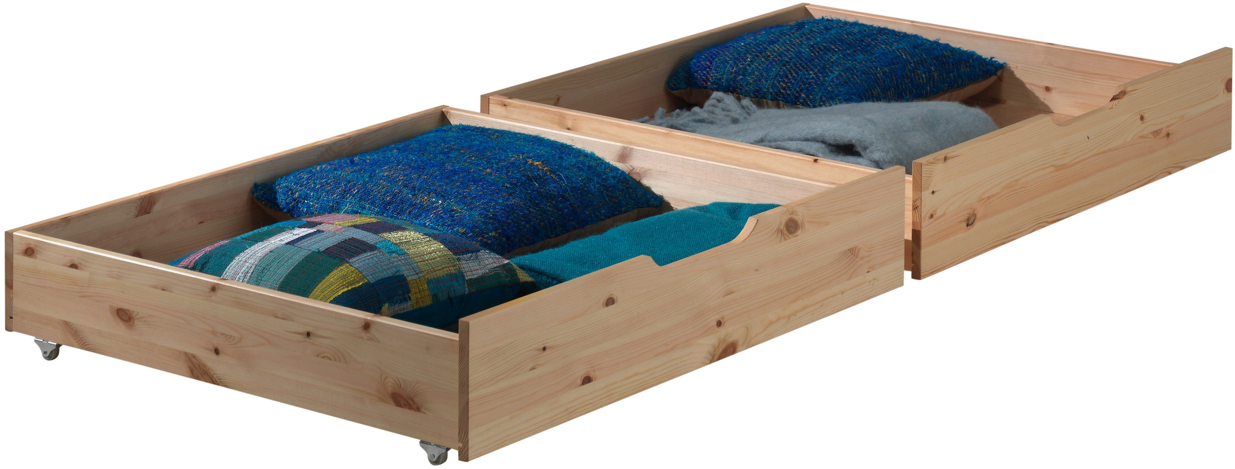 Vipack Lit en bois massif »Pino, universell einsetzbar, gradliniges Design, Made in Europe« L/H/P env. 211x84,4x97,5 cm, surface de couchage 90/200 cm, avec 2 tiroirs,  incl. sommier à lattes, pin massif, naturel ou laqué blanc