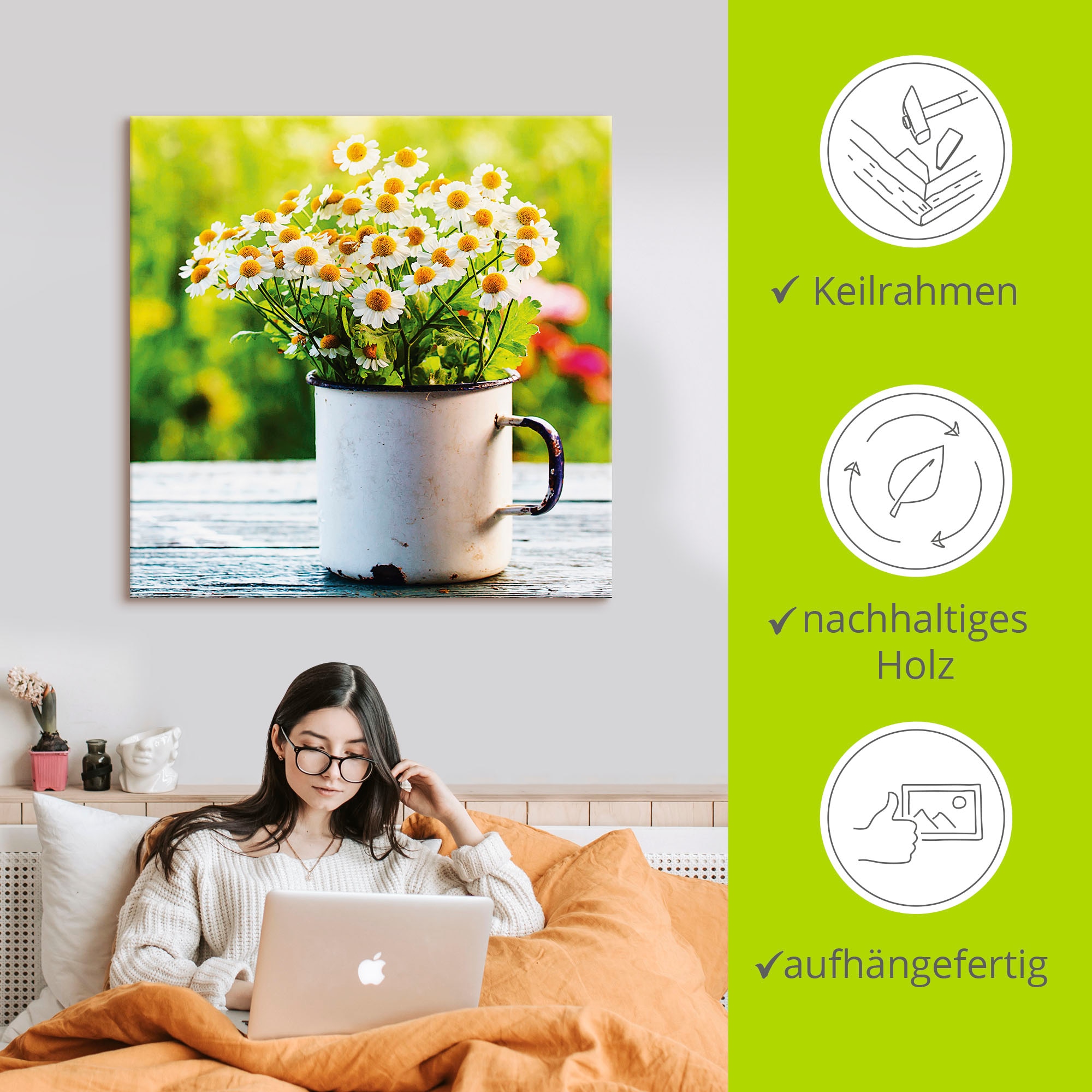 Artland Tableau sur toile »Frühlingsgarten mit Gänseblümchen« 1 cuis tlg. auf Holzrahmen gespannt